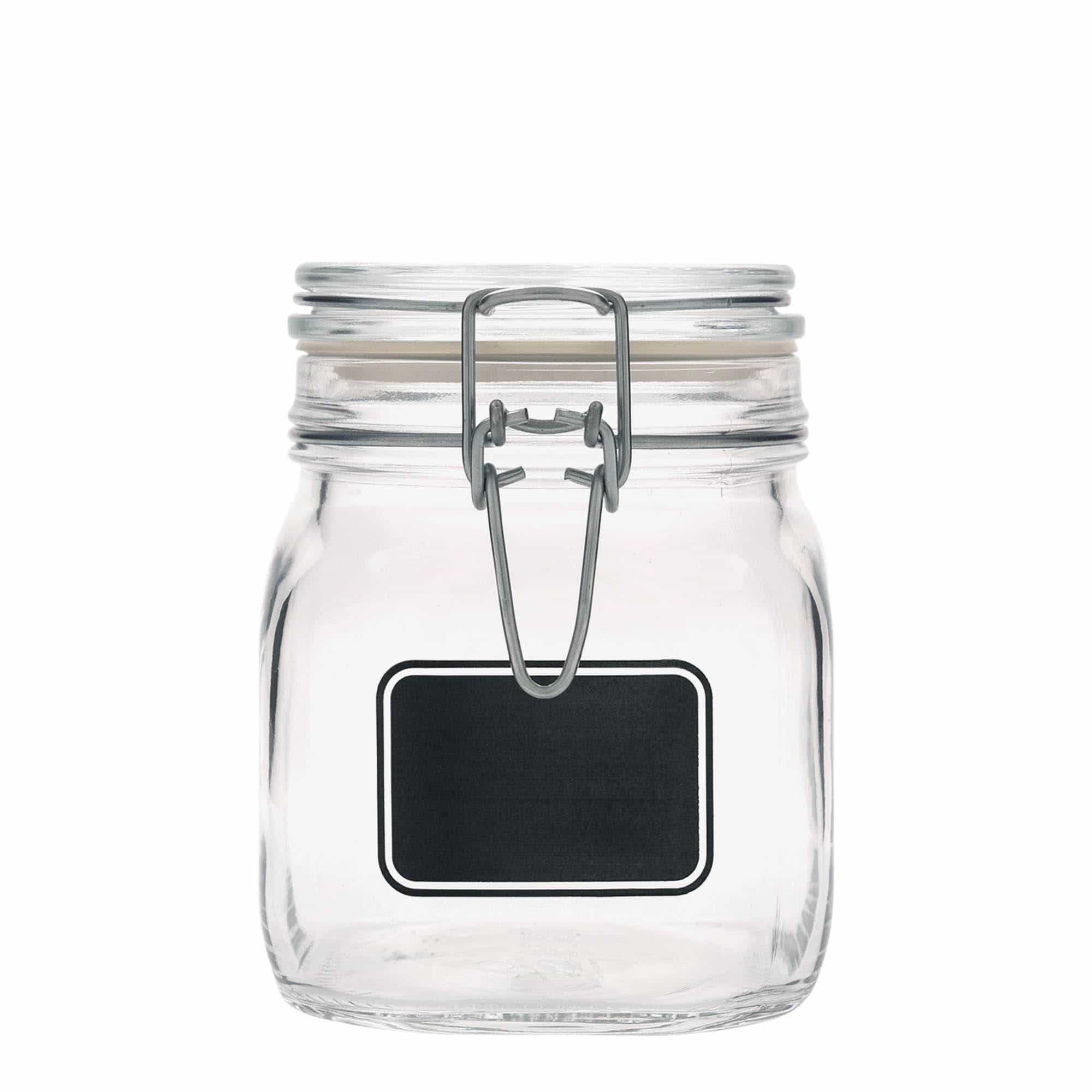 750 ml Barattolo ermetico 'Fido', motivo: Etichetta/lavagna, quadrato, vetro, imboccatura: chiusura meccanica