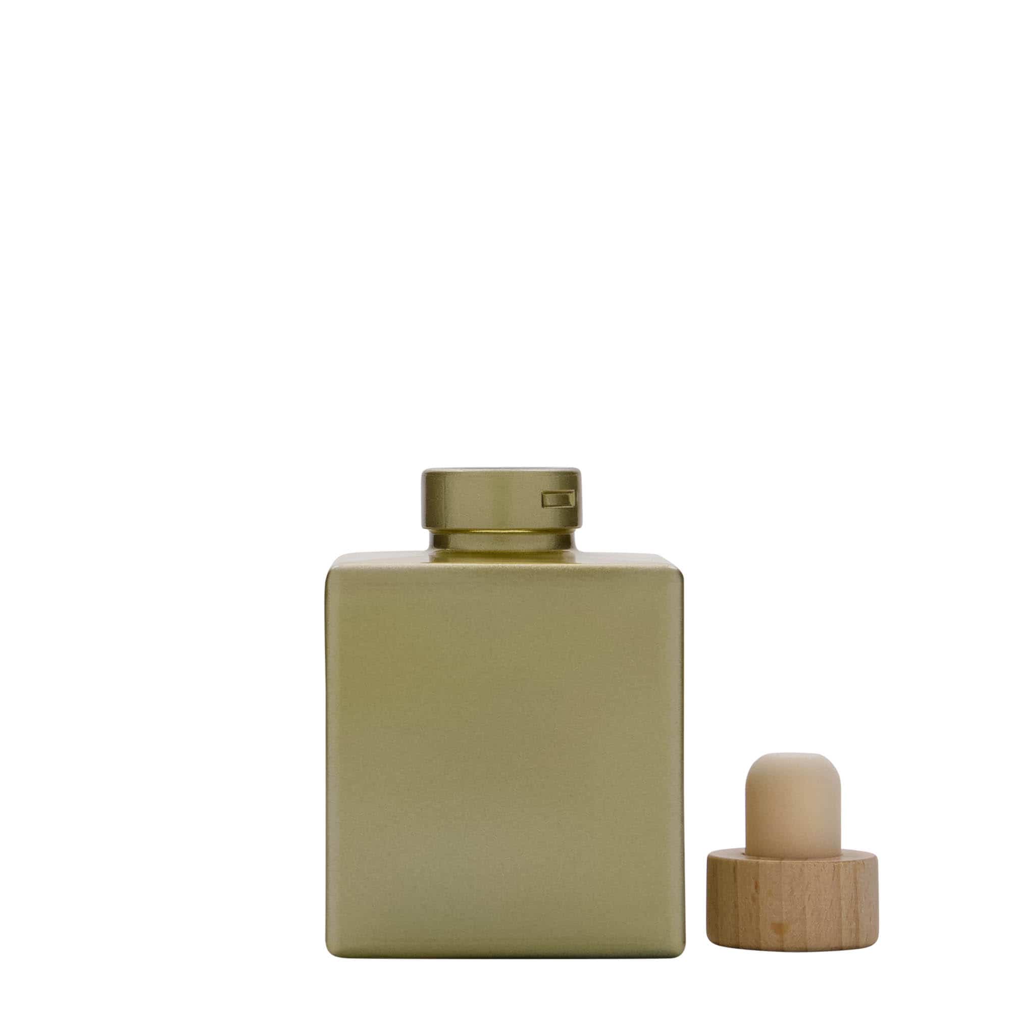 100 ml Bottiglia di vetro 'Cube', quadrata, oro, imboccatura: fascetta