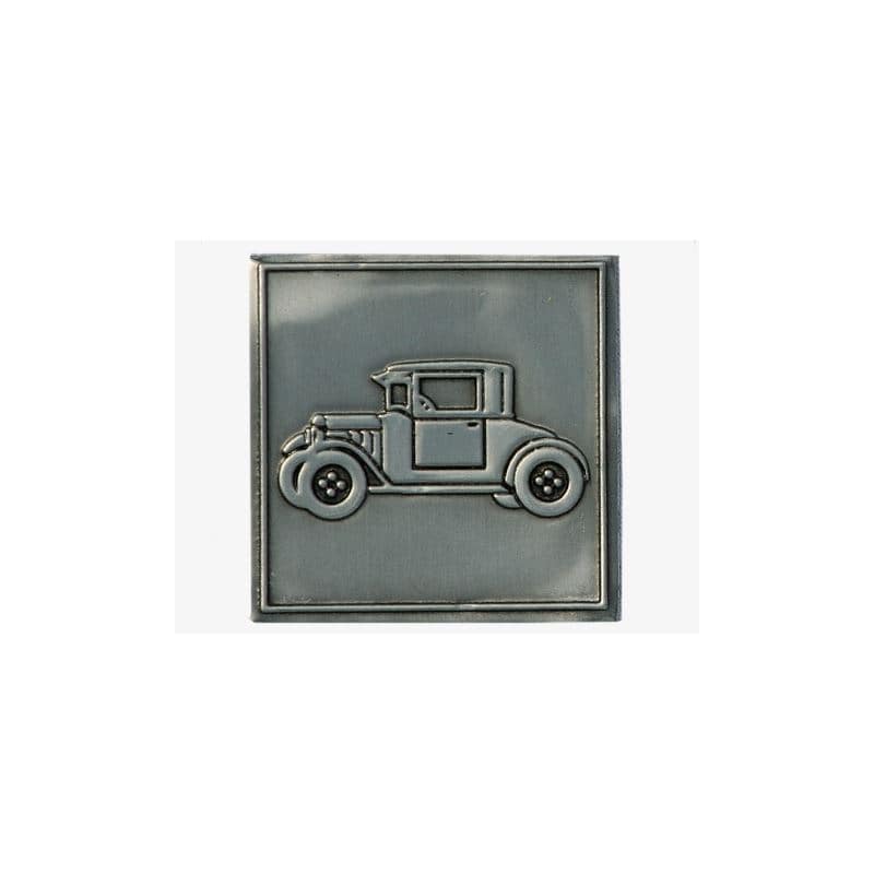 Etichetta metallica 'Oldtimer', quadrata, stagno, argento