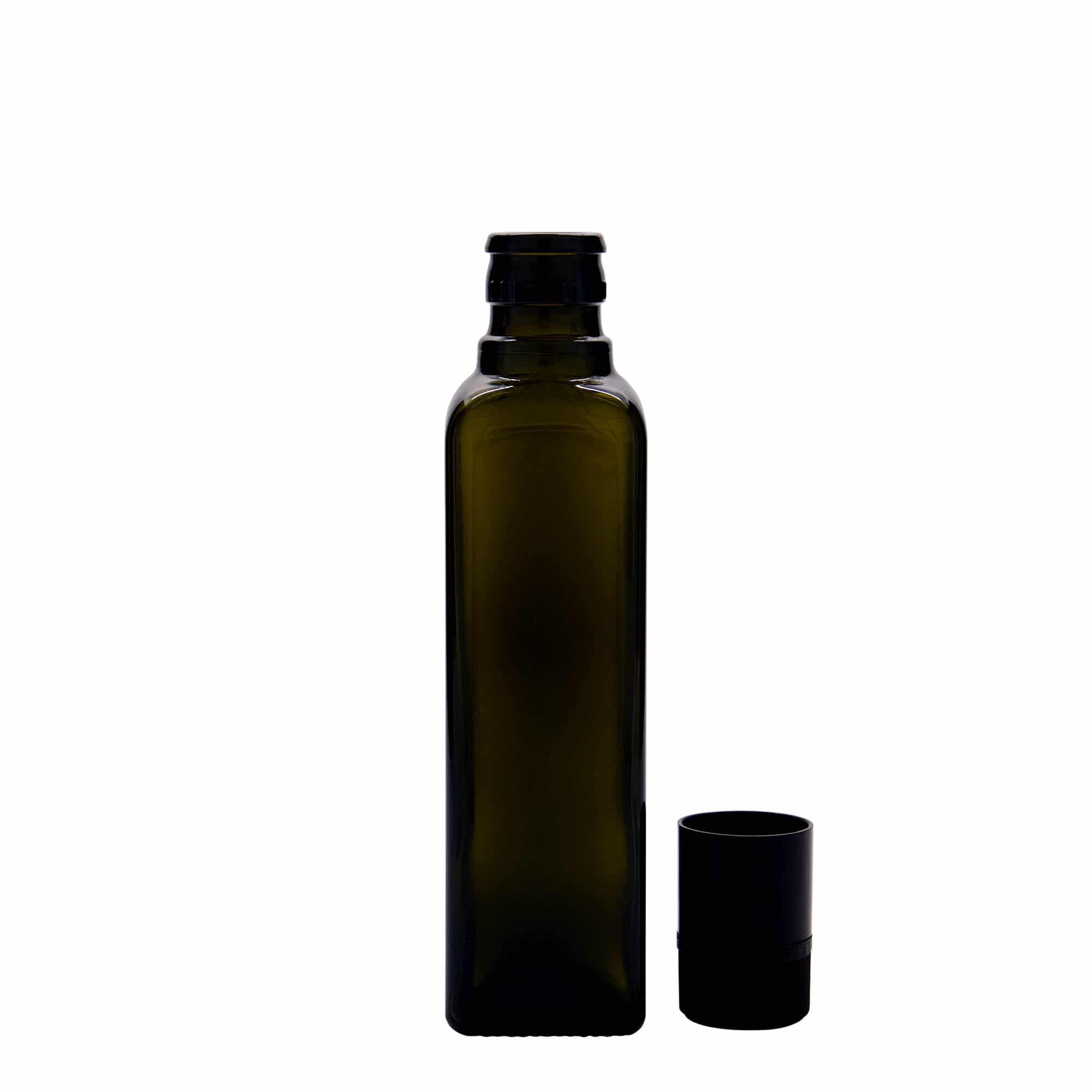 250 ml Bottiglia olio/aceto 'Quadra', vetro, quadrata, verde antico, imboccatura: DOP