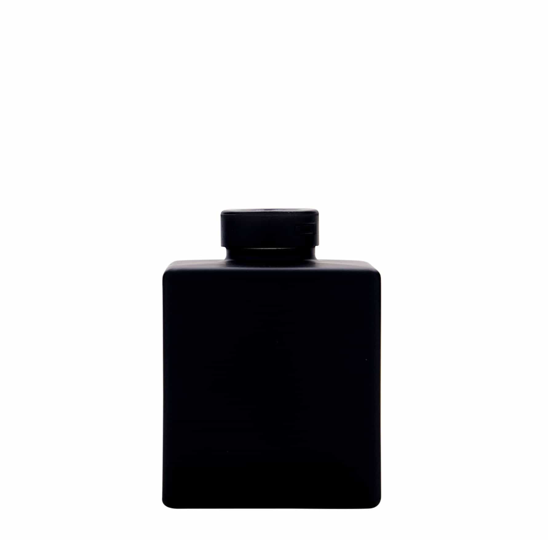 500 ml Bottiglia di vetro 'Cube', quadrata, nero, imboccatura: fascetta