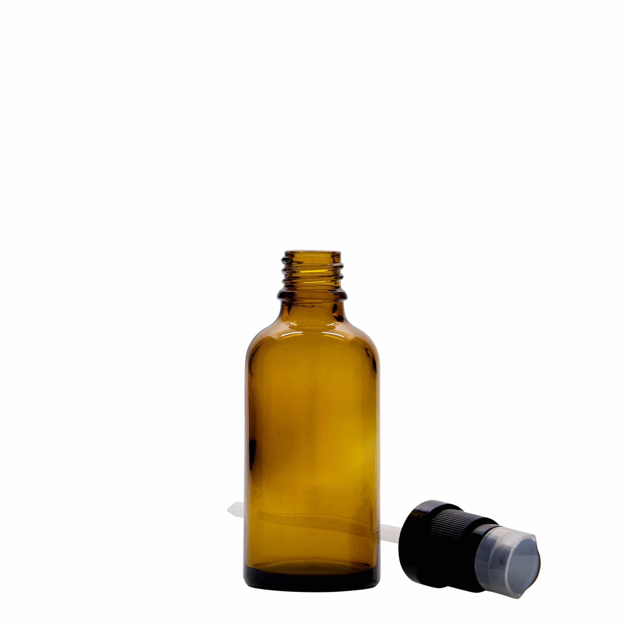 50 ml Flacone farmaceutico con dispenser a pompa, vetro, marrone, imboccatura: DIN 18