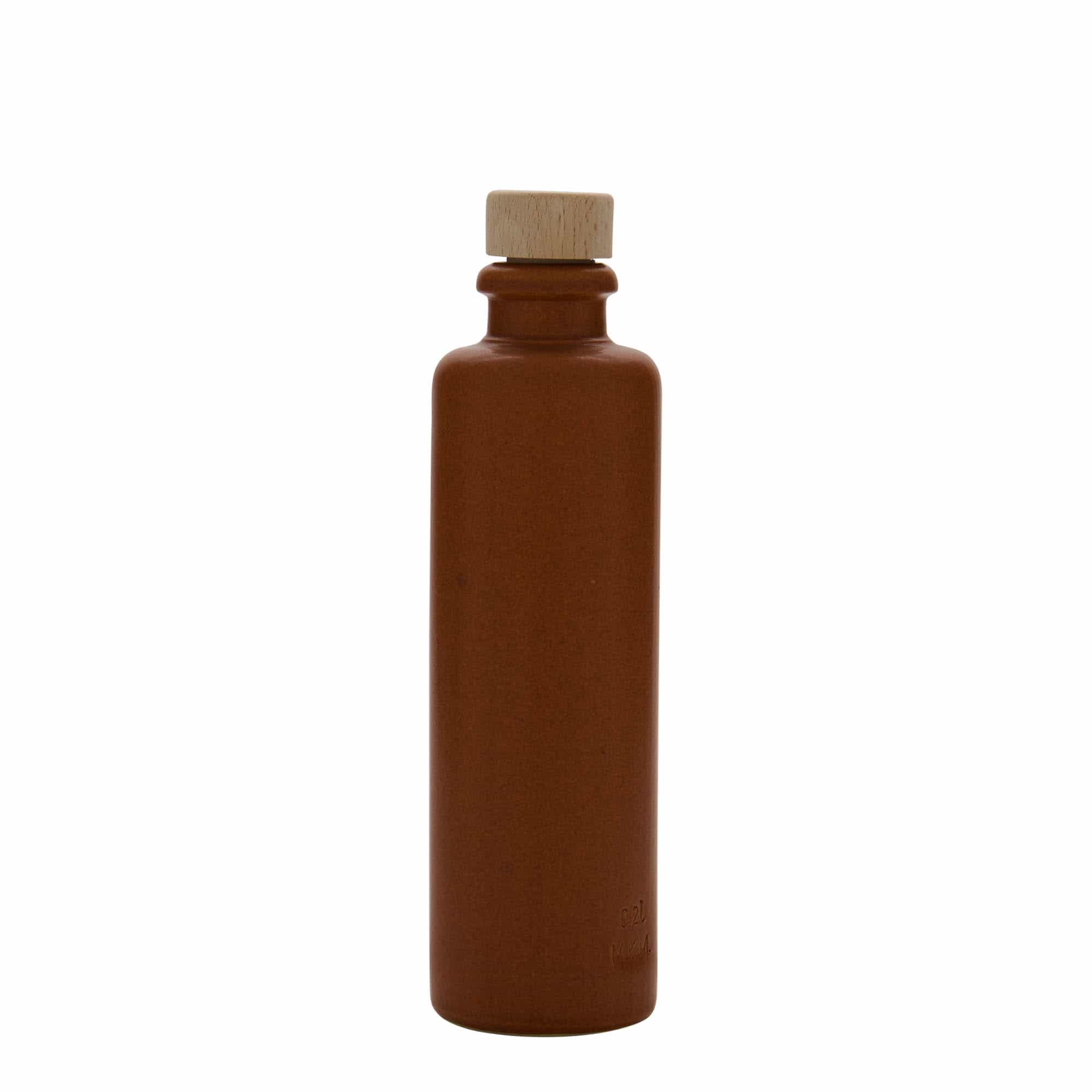 200 ml Bottiglia in ceramica, ceramica grès, rosso-marrone, imboccatura: fascetta