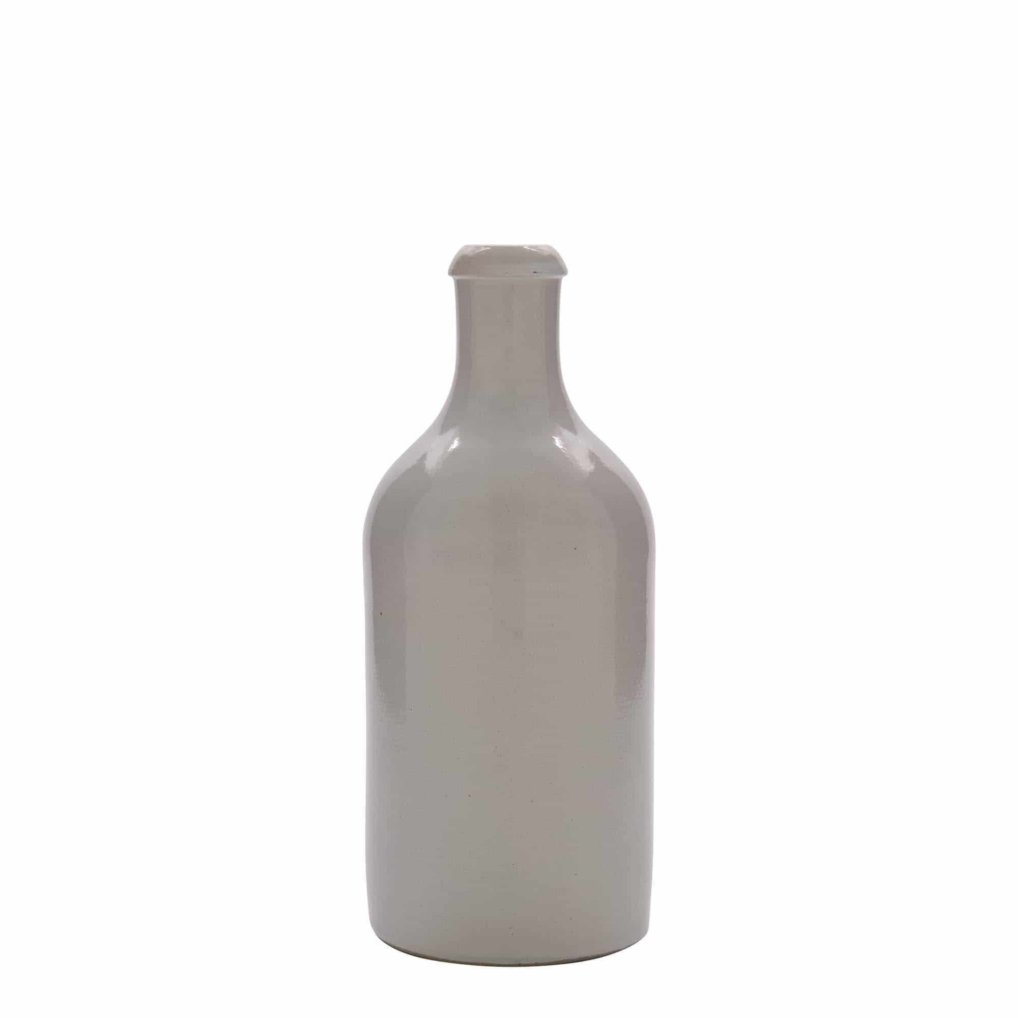 500 ml Bottiglia in ceramica, ceramica grès, bianco, imboccatura: fascetta