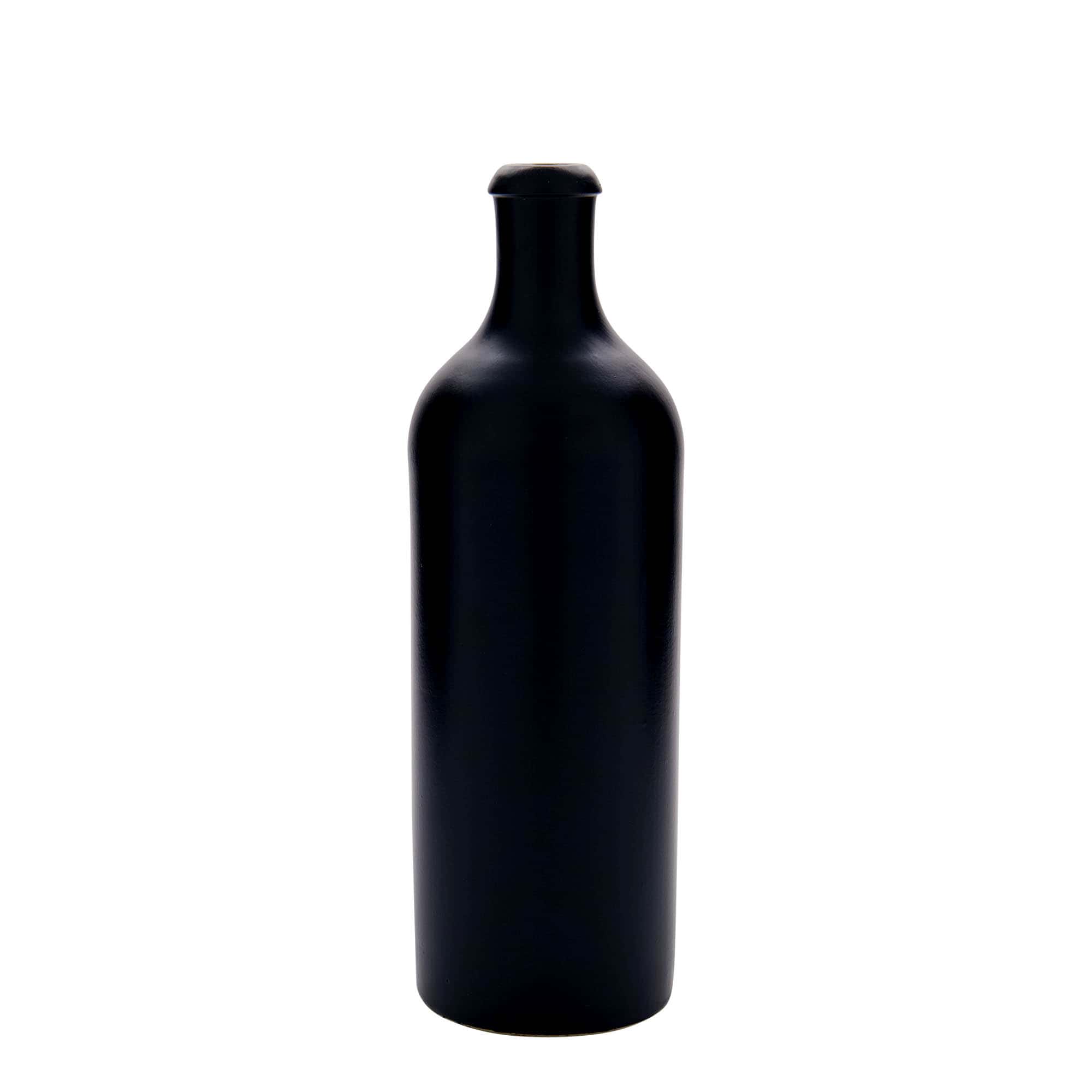 750 ml Bottiglia in ceramica, ceramica grès, nero, imboccatura: fascetta