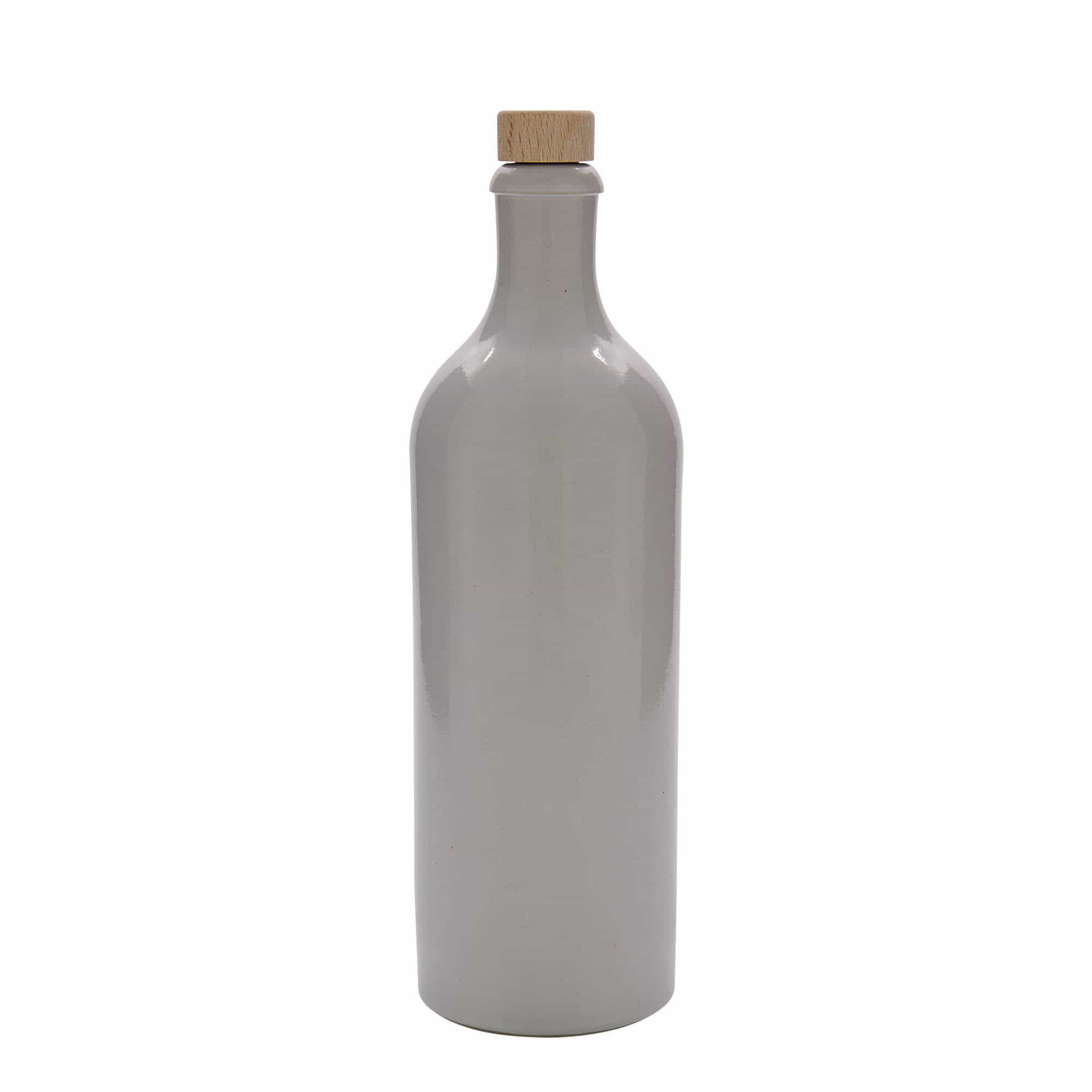 750 ml Bottiglia in ceramica, ceramica grès, bianco, imboccatura: fascetta