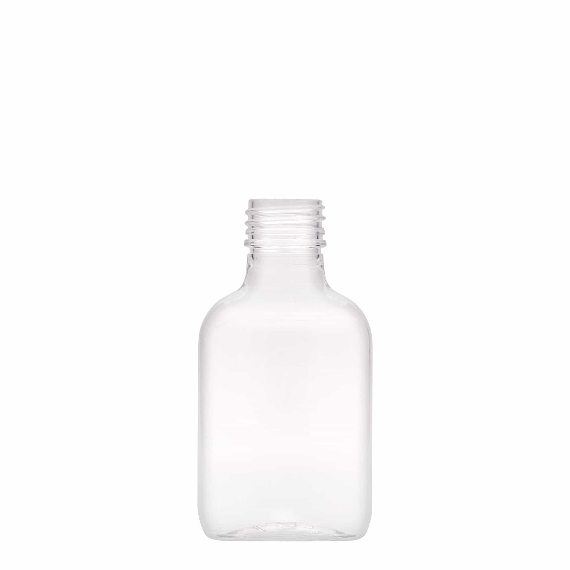 100 ml Fiaschetta tascabile, ovale, plastica PET, imboccatura: PP 28