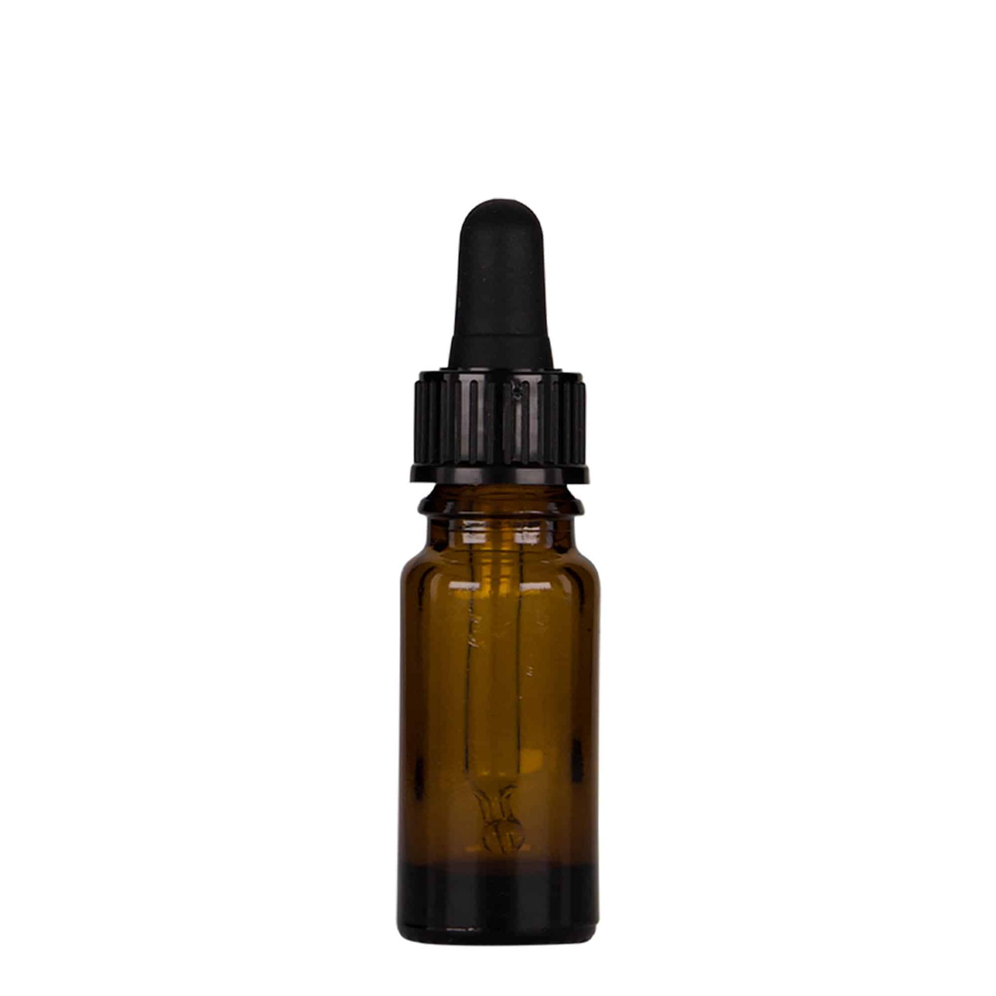 10 ml Boccetta con contagocce , vetro, marrone-nero, imboccatura: DIN 18