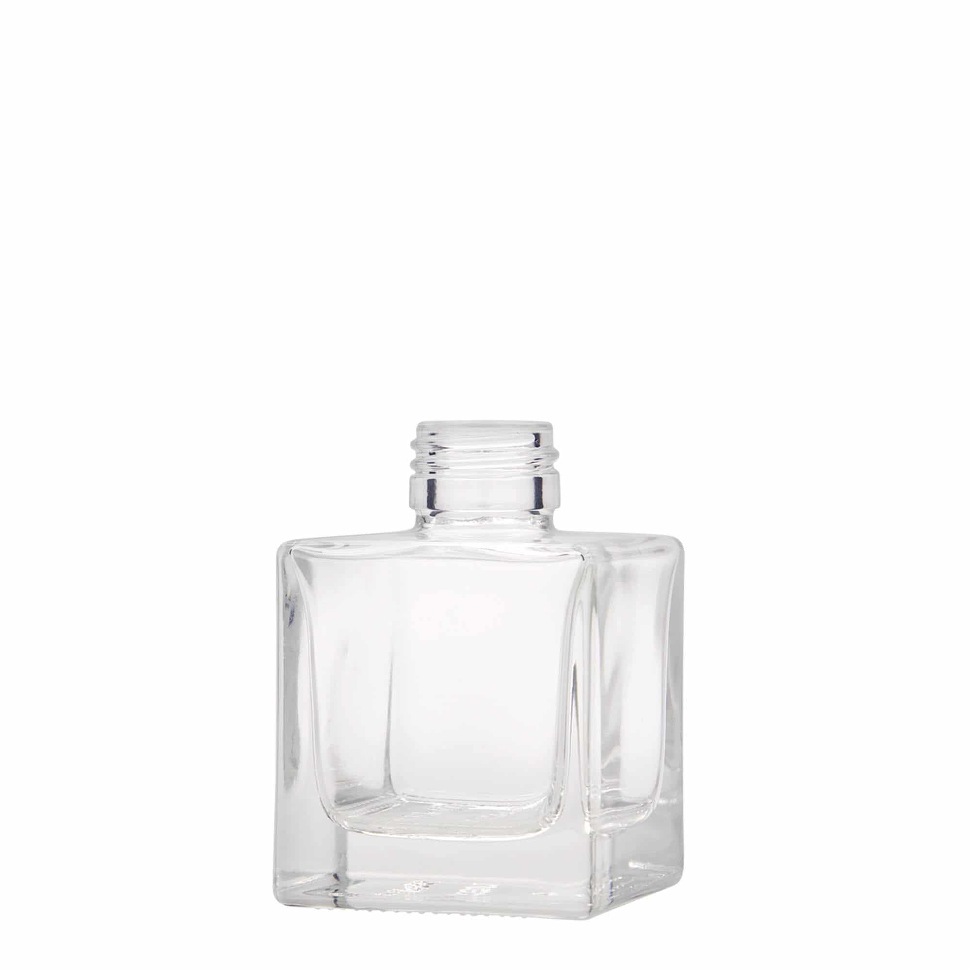 100 ml Bottiglia di vetro 'Cube', quadrata, imboccatura: PP 28