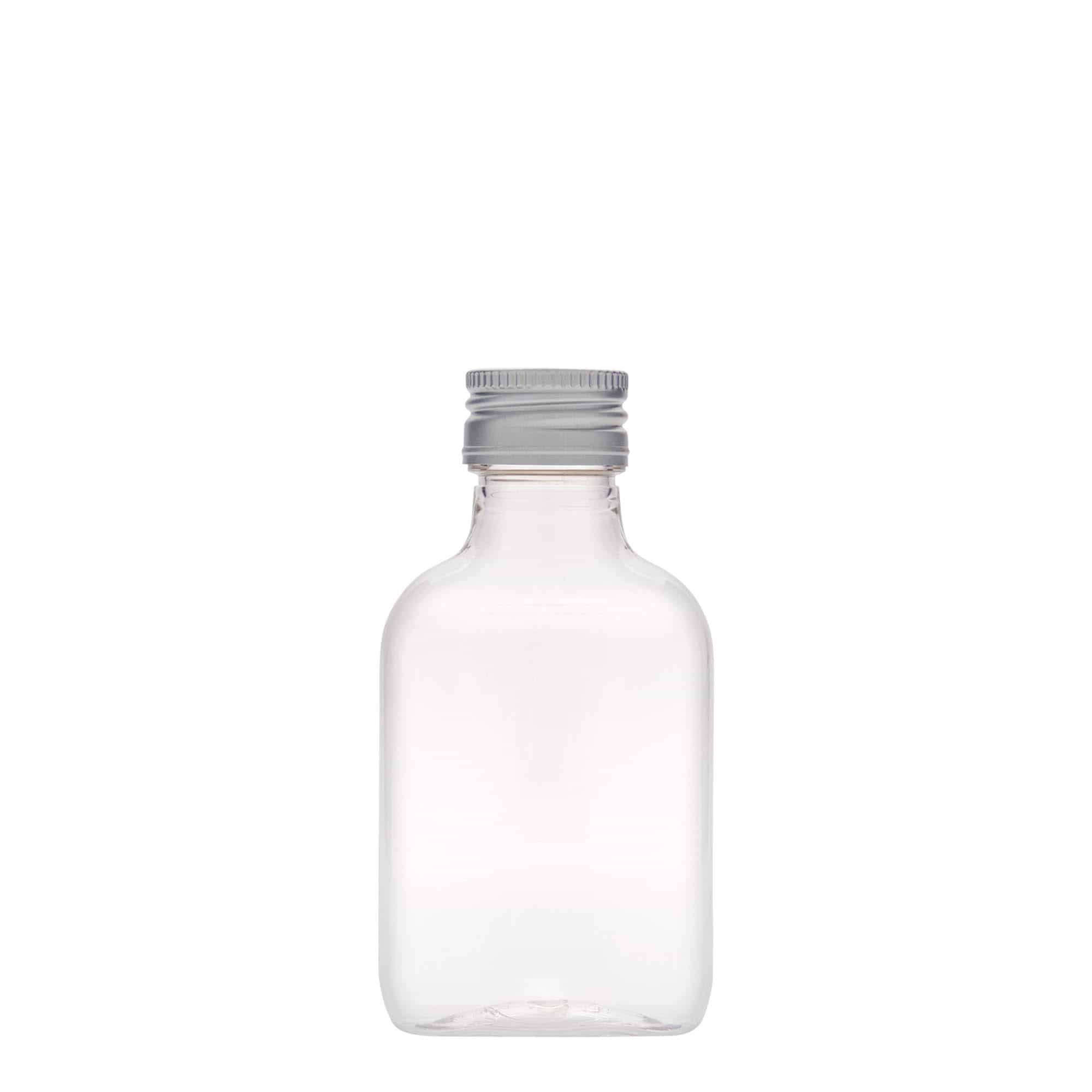 100 ml Fiaschetta tascabile, ovale, plastica PET, imboccatura: PP 28