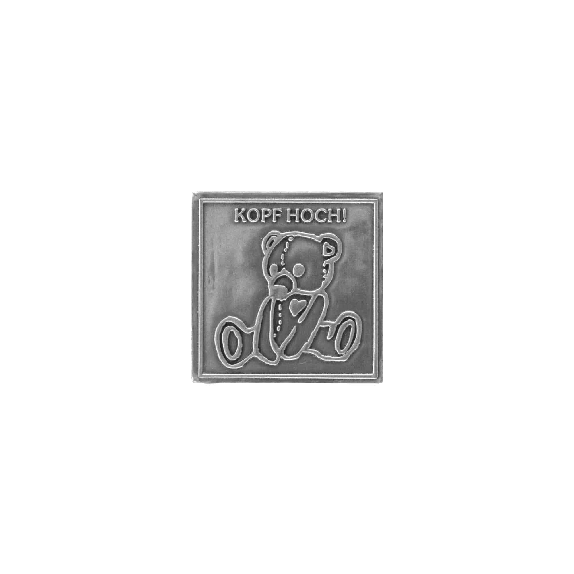 Etichetta metallica 'Testa in su', quadrata, stagno, argento