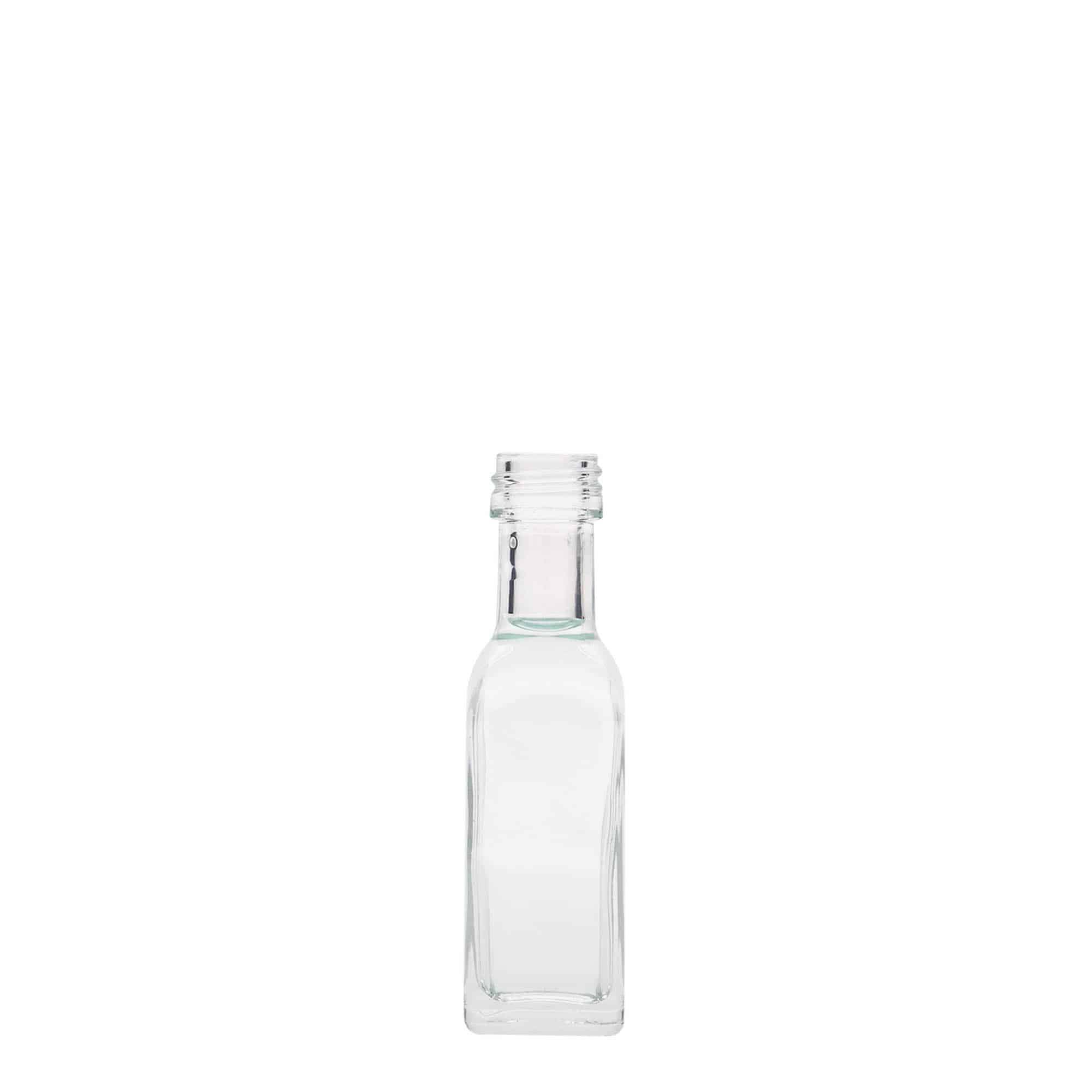 20 ml Bottiglia 'Marasca', vetro, quadrata, imboccatura: PP 18