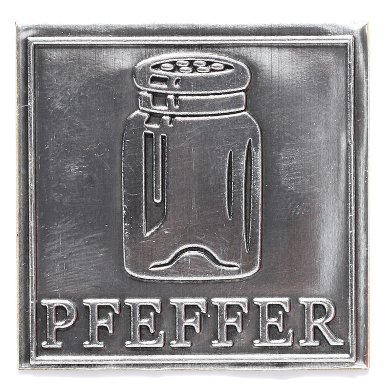 Etichetta metallica 'Pepe', quadrata, stagno, argento