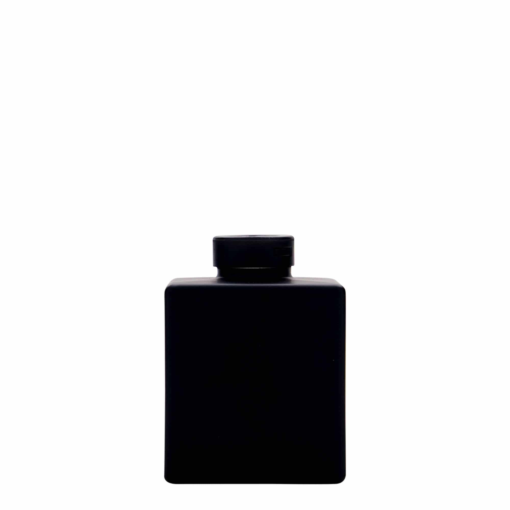 100 ml Bottiglia di vetro 'Cube', quadrata, nero, imboccatura: fascetta