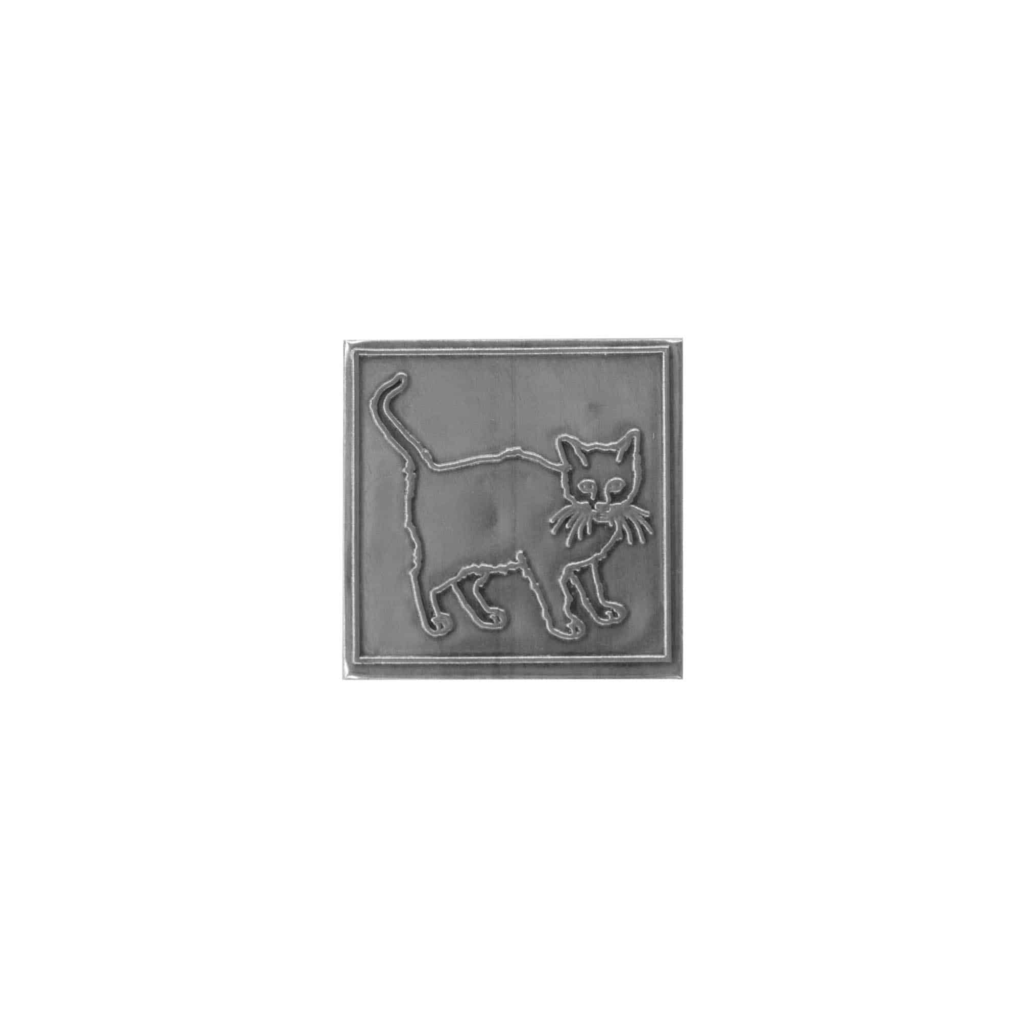 Etichetta metallica 'Gatto', quadrata, stagno, argento