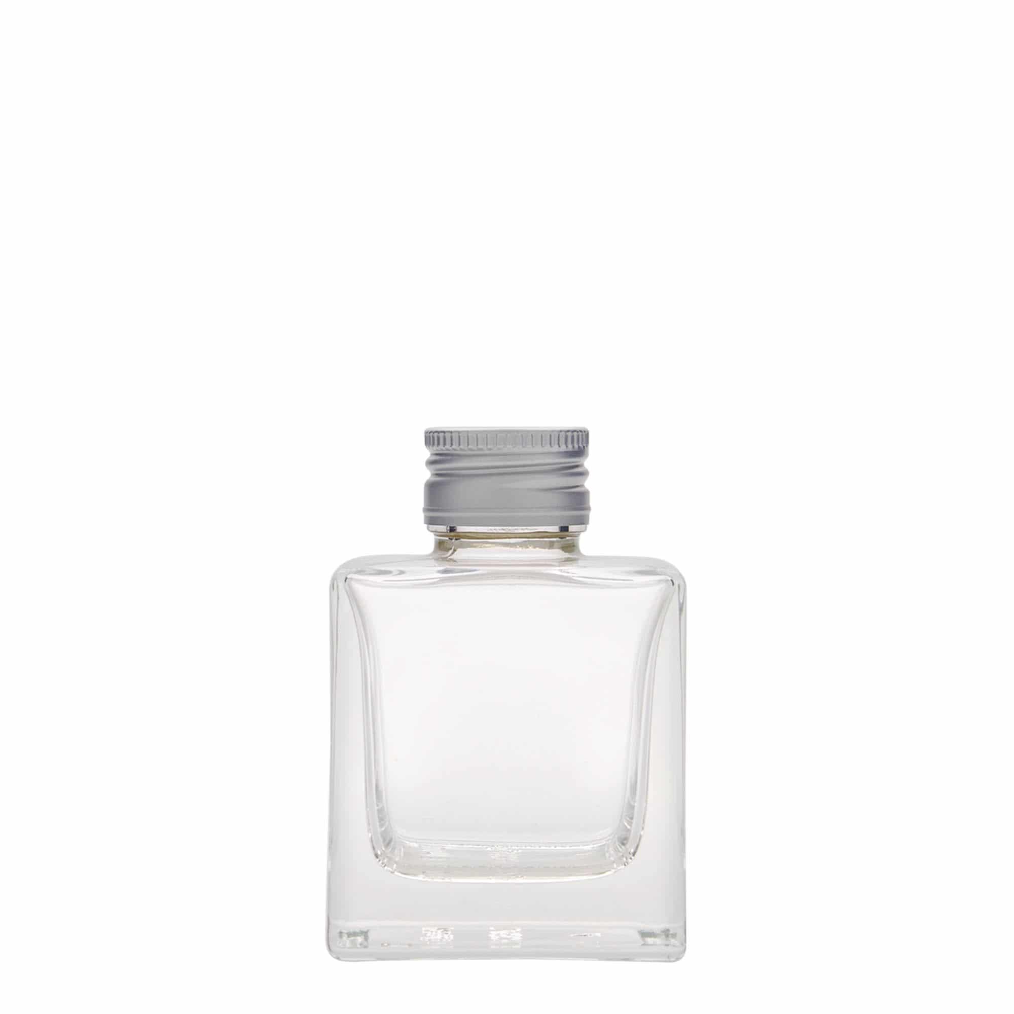 100 ml Bottiglia di vetro 'Cube', quadrata, imboccatura: PP 28