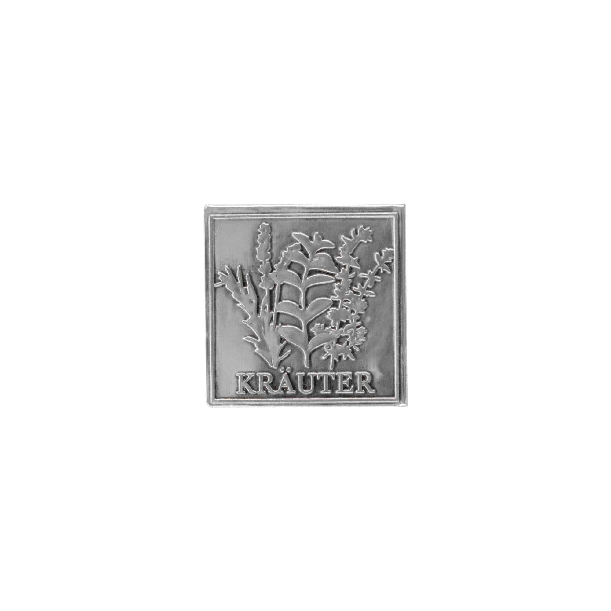 Etichetta metallica 'Erbe aromatiche', quadrata, stagno, argento