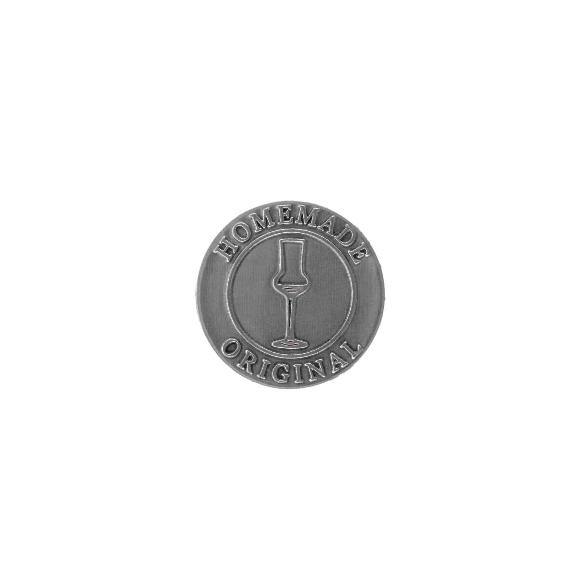 Etichetta metallica 'Original Home Made', rotonda, stagno, argento