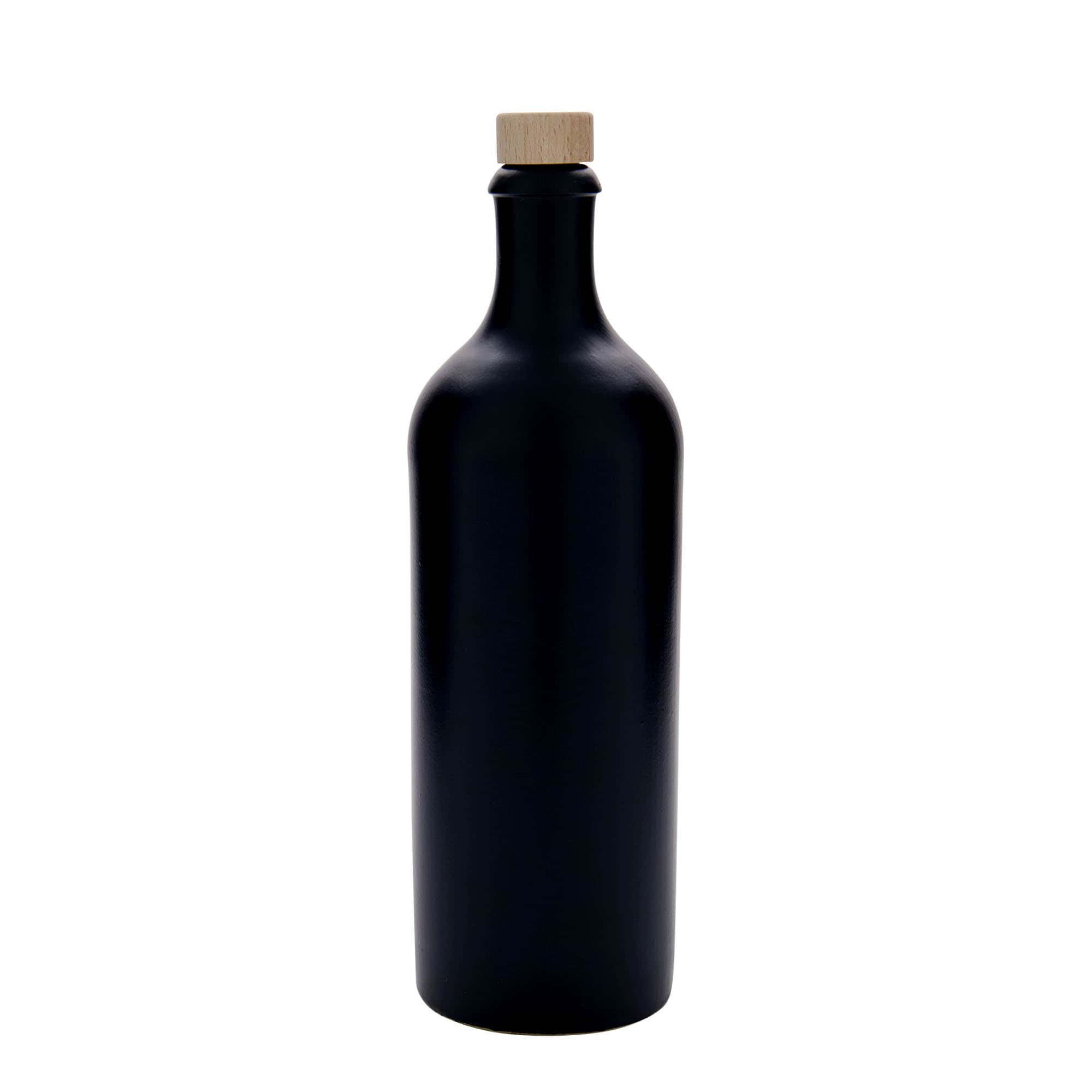 750 ml Bottiglia in ceramica, ceramica grès, nero, imboccatura: fascetta