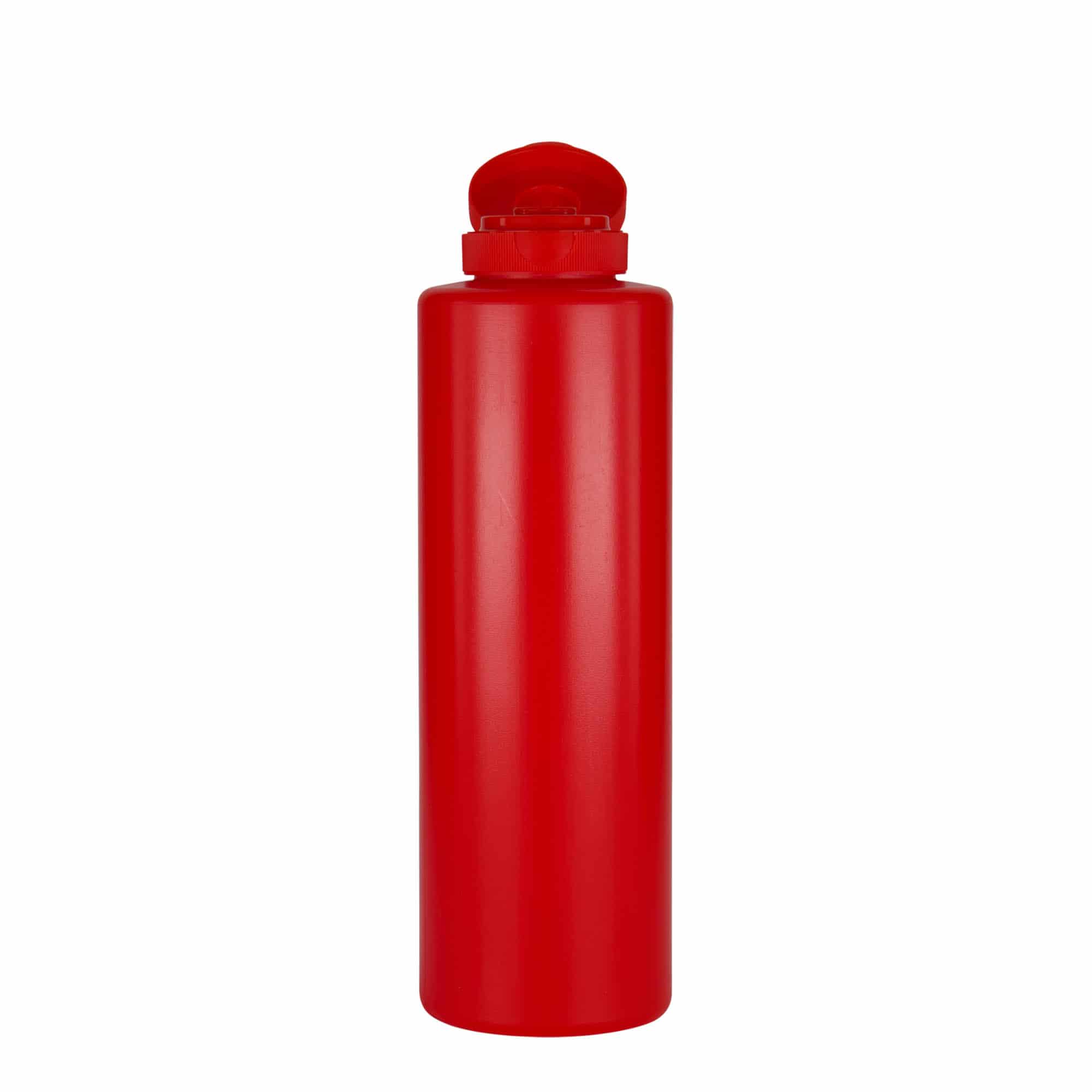 500 ml Bottiglia per salse, plastica LDPE, rosso, imboccatura: GPI 38/400