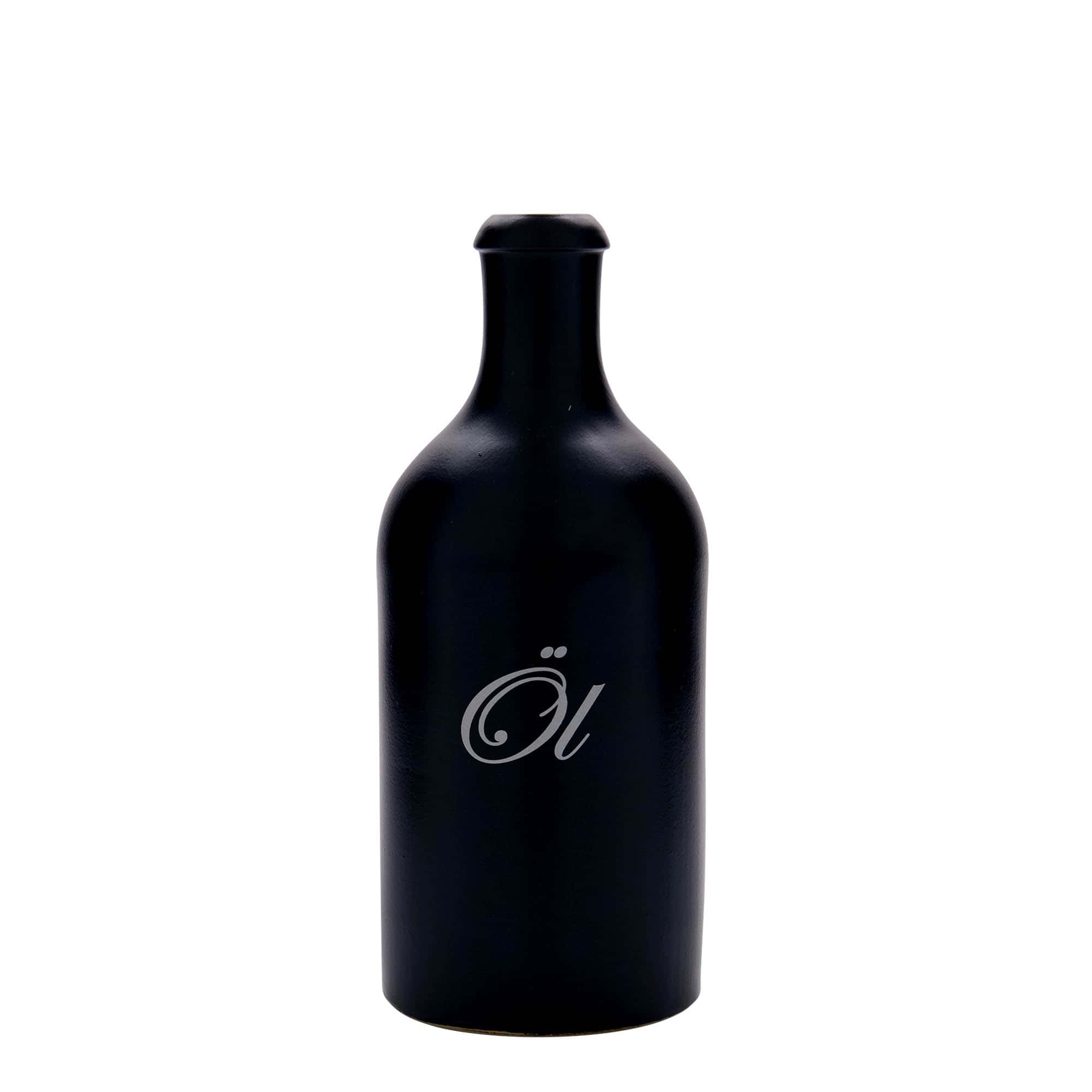 500 ml Bottiglia in ceramica, motivo: Öl, ceramica grès, nero, imboccatura: fascetta