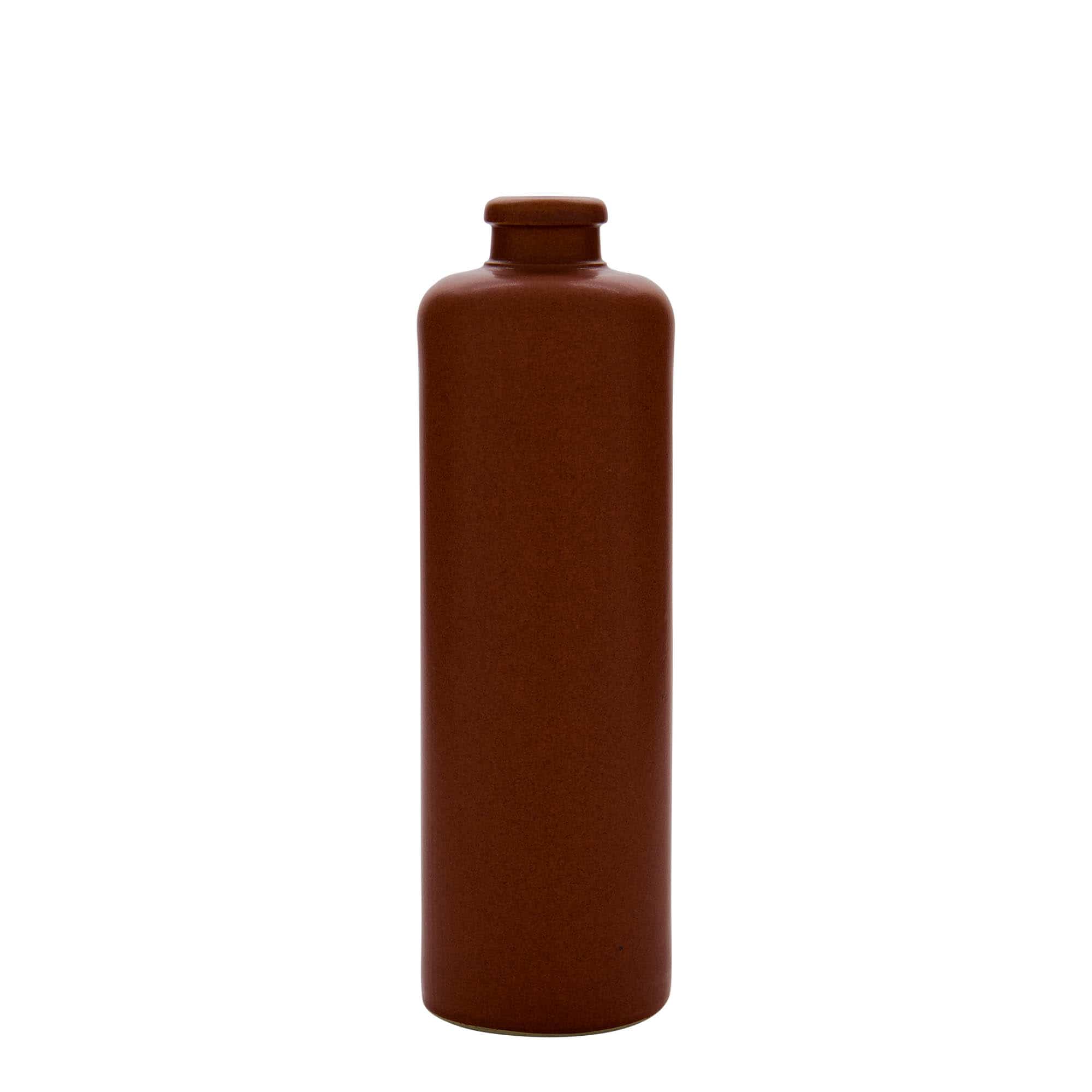 500 ml Bottiglia in ceramica, ceramica grès, rosso-marrone, imboccatura: fascetta