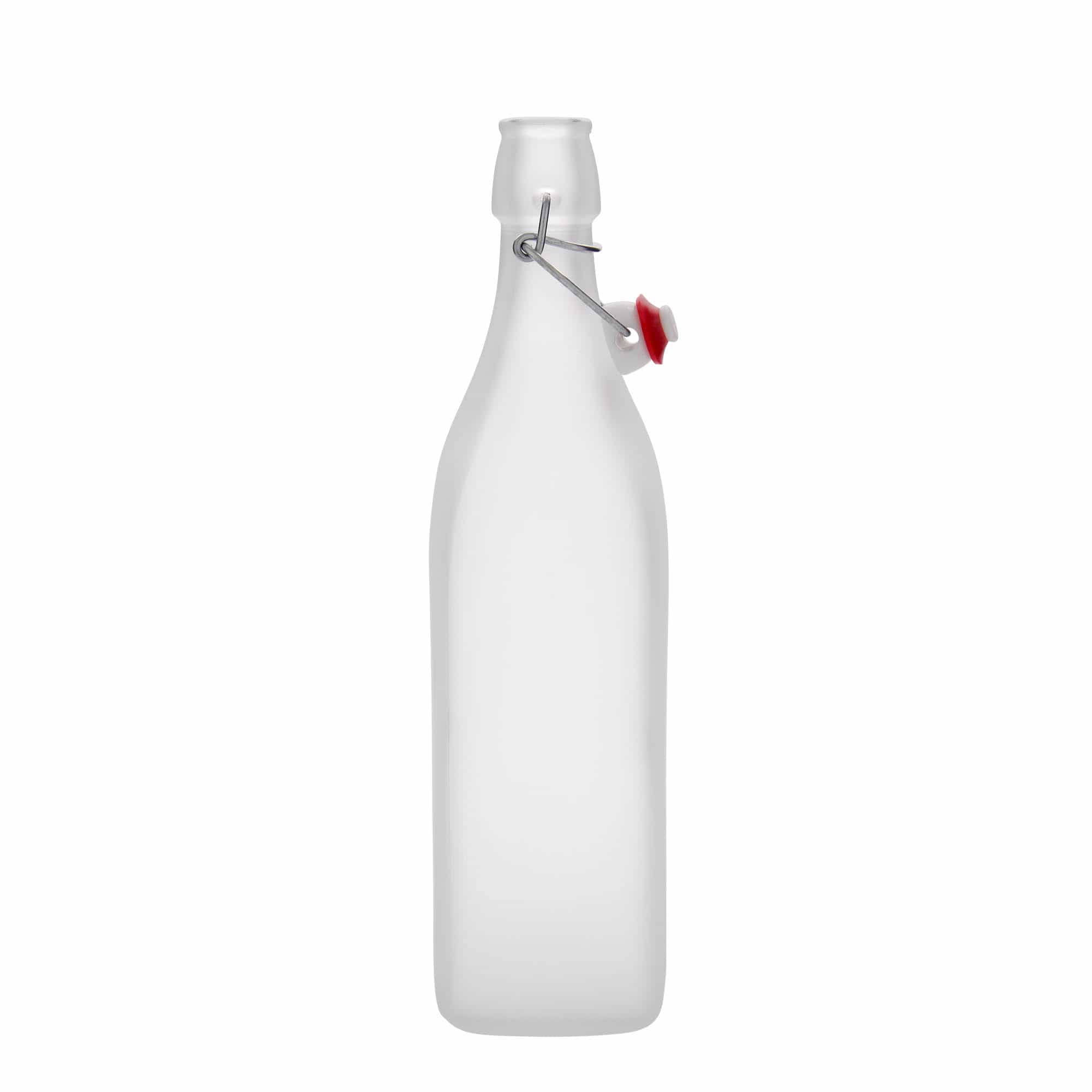 1.000 ml Bottiglia satinata 'Swing', vetro, quadrata, imboccatura: tappo meccanico