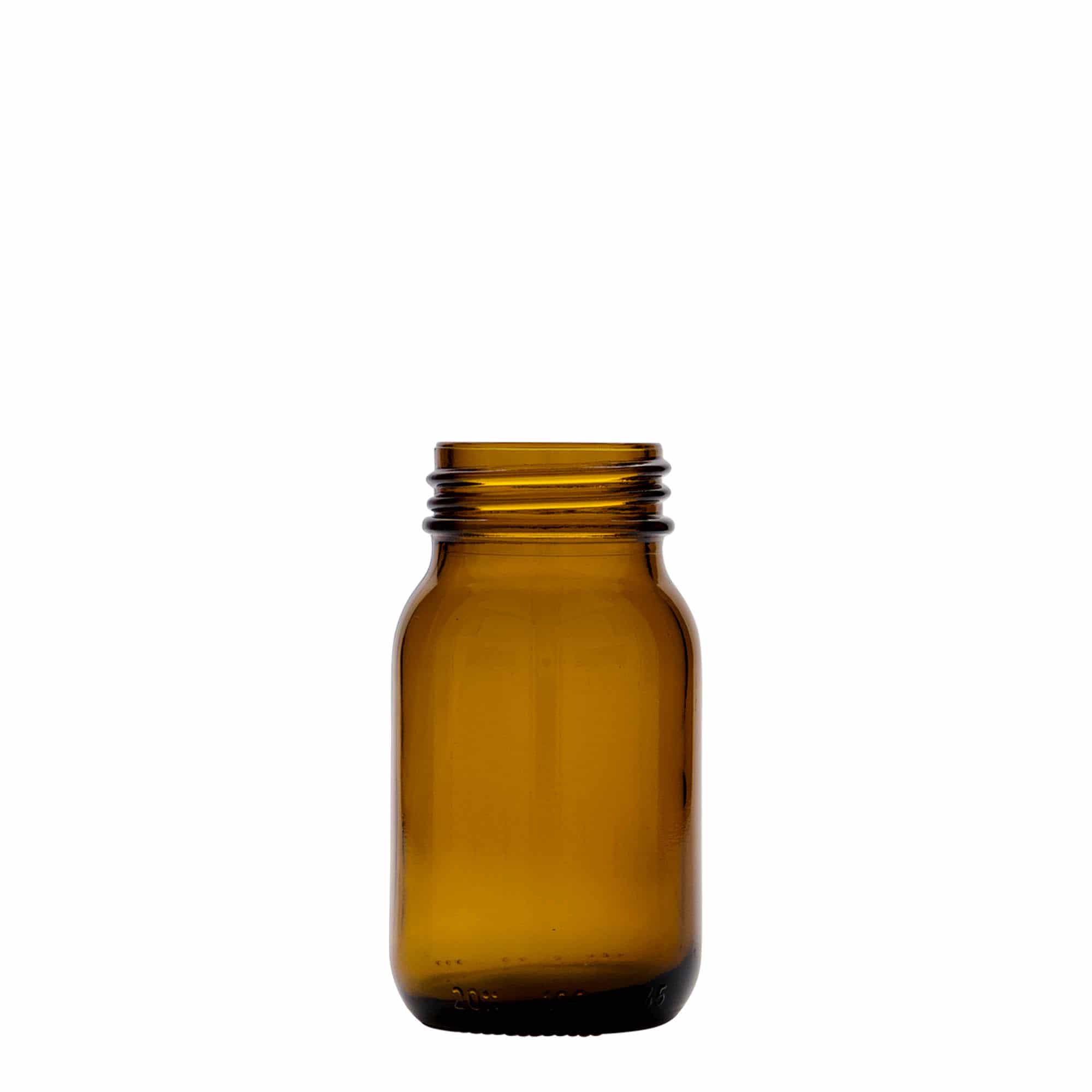 100 ml Vasetto di vetro a bocca larga, marrone, imboccatura: DIN 40