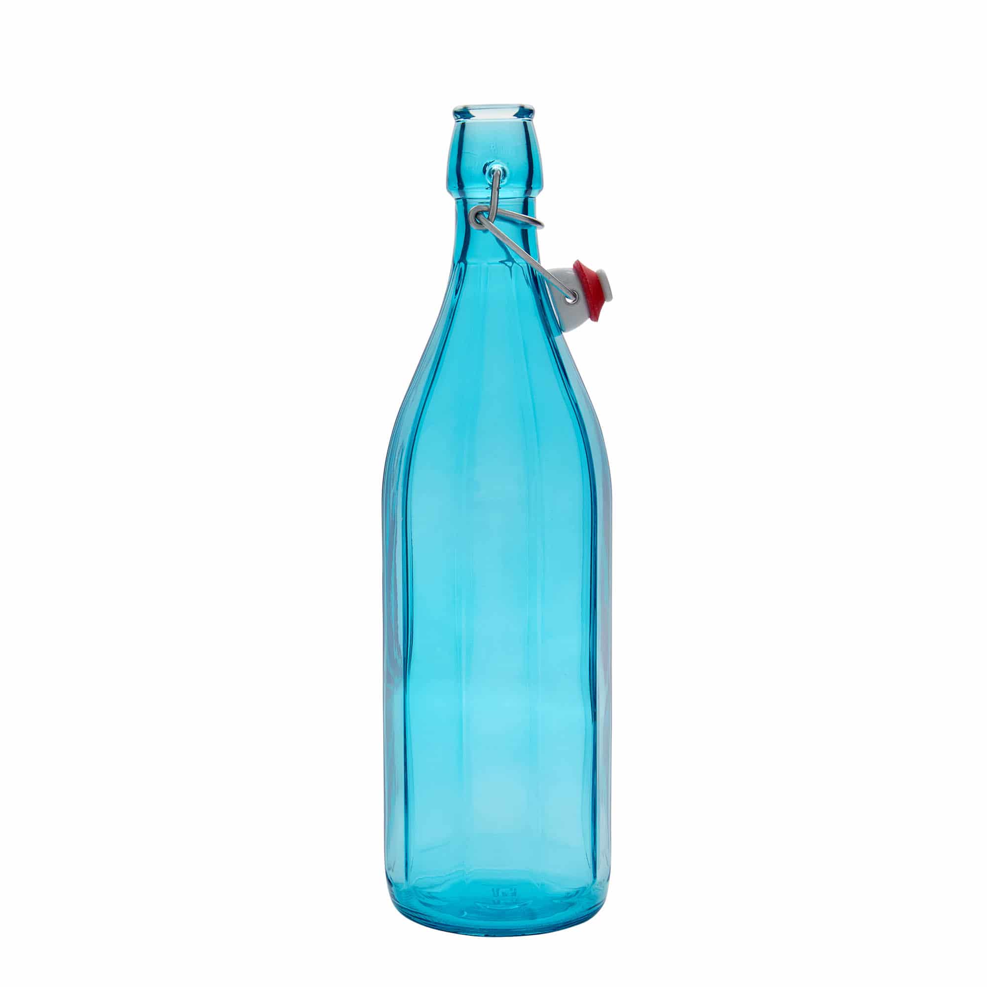 1.000 ml Bottiglia sfaccettata 'Oxford', vetro, azzurro, imboccatura: tappo meccanico