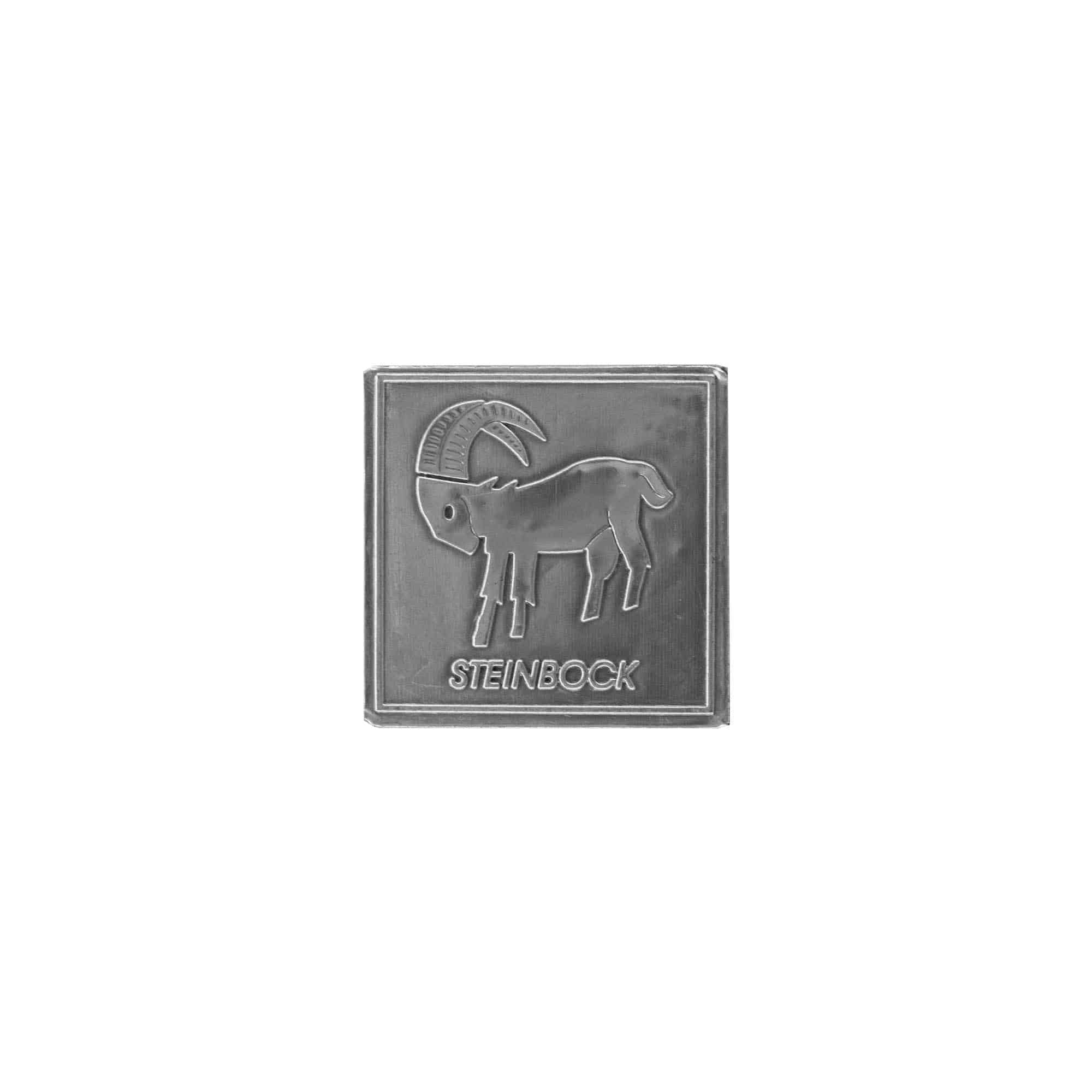 Etichetta metallica 'Capricorno', quadrata, stagno, argento