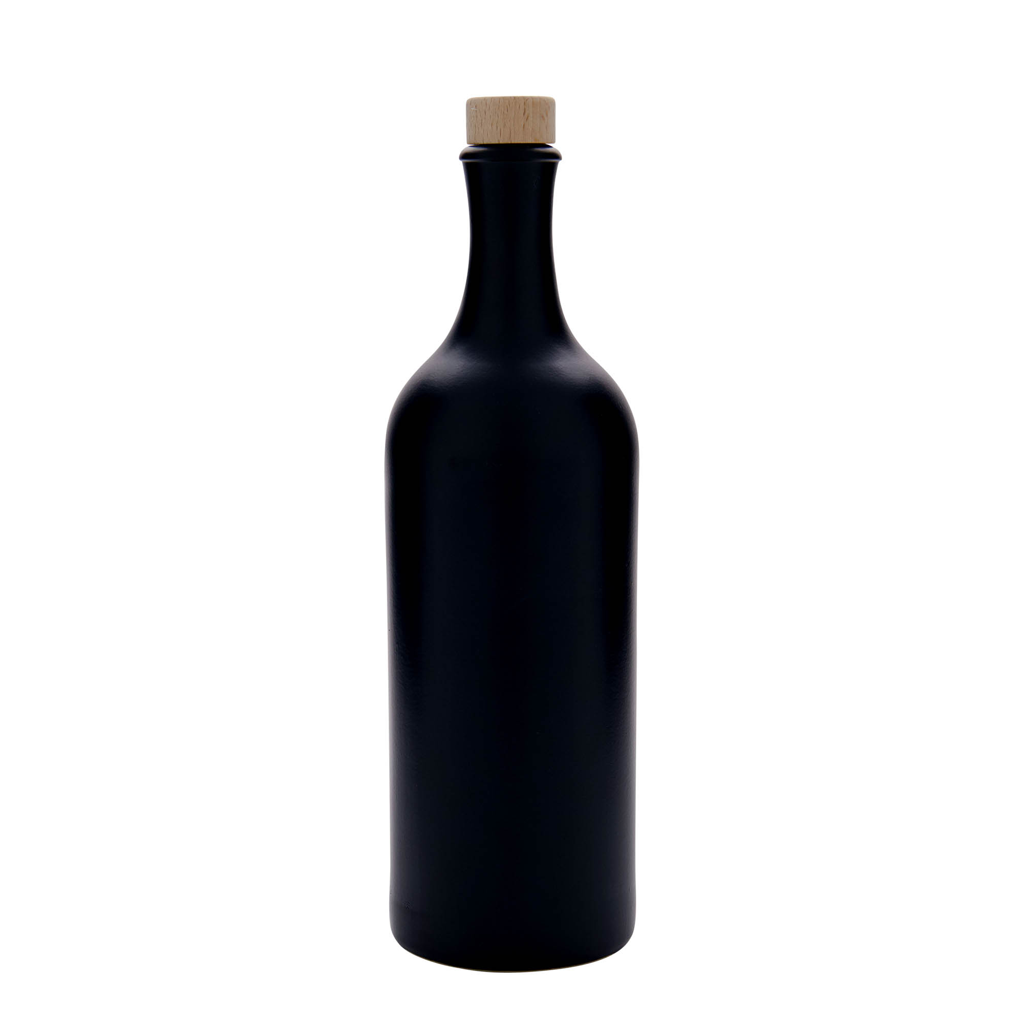 750 ml Bottiglia in ceramica a collo lungo, ceramica grès, nero, imboccatura: fascetta