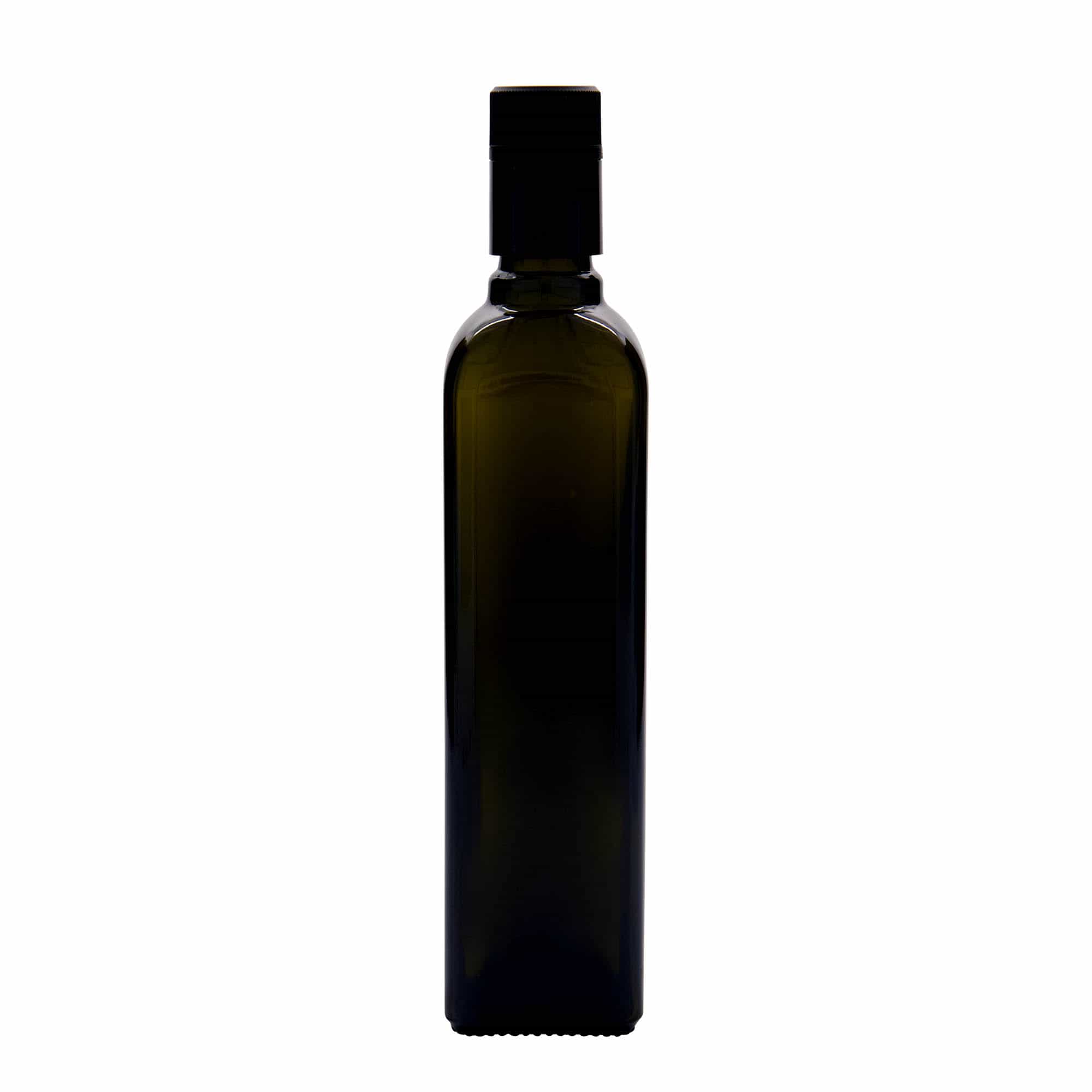 500 ml Bottiglia olio/aceto 'Quadra', vetro, quadrata, verde antico, imboccatura: DOP