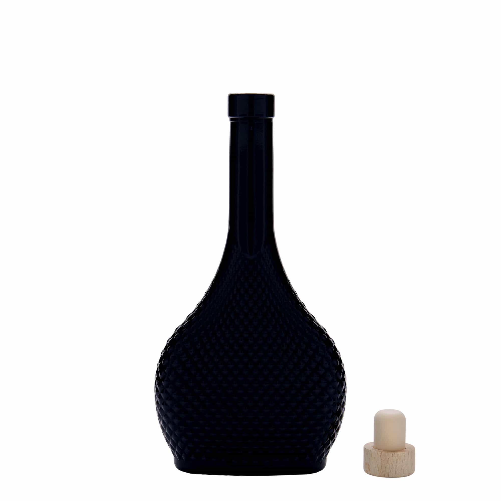 200 ml Bottiglia di vetro 'Contessa Diamante' ovale, nero, imboccatura: fascetta