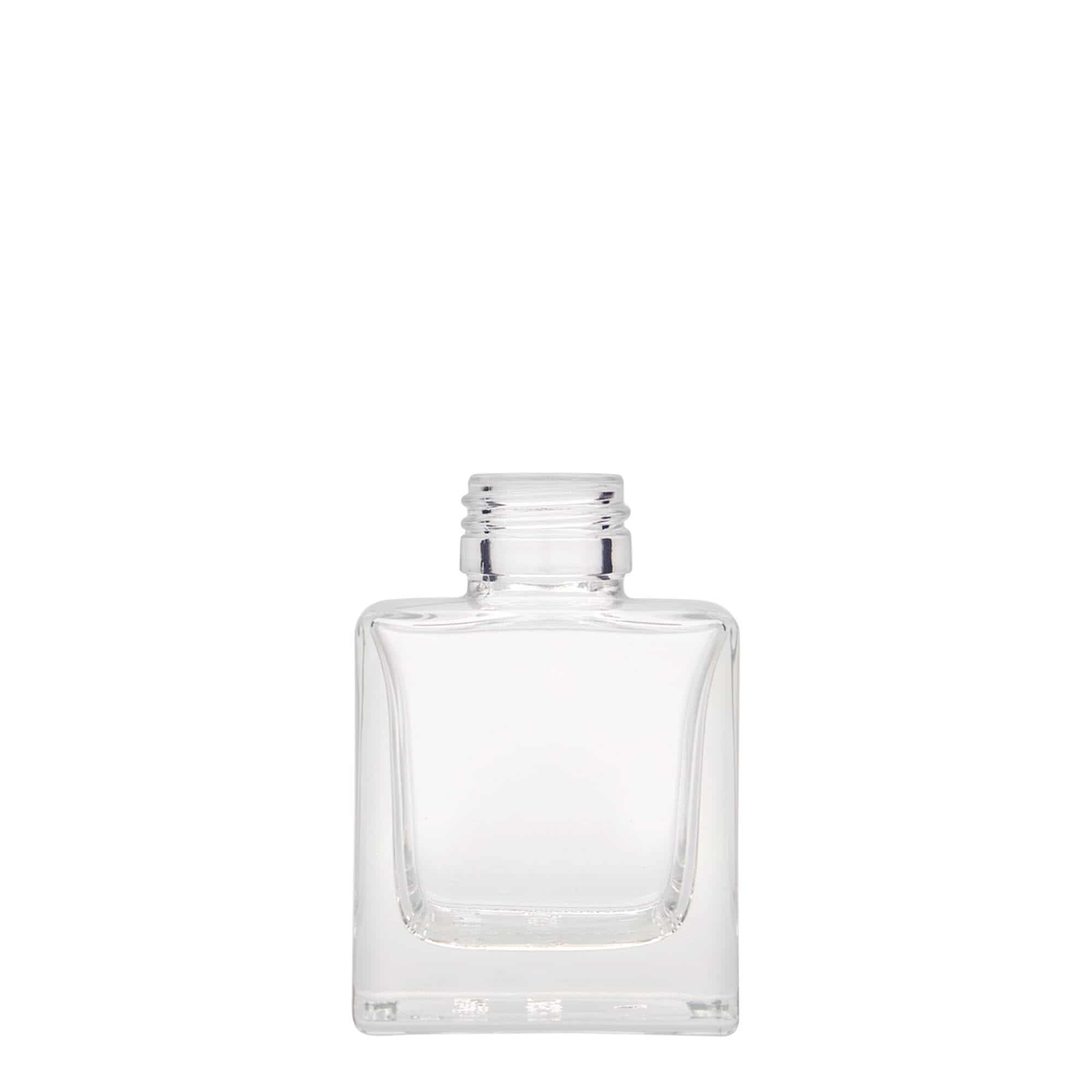 100 ml Bottiglia di vetro 'Cube', quadrata, imboccatura: PP 28