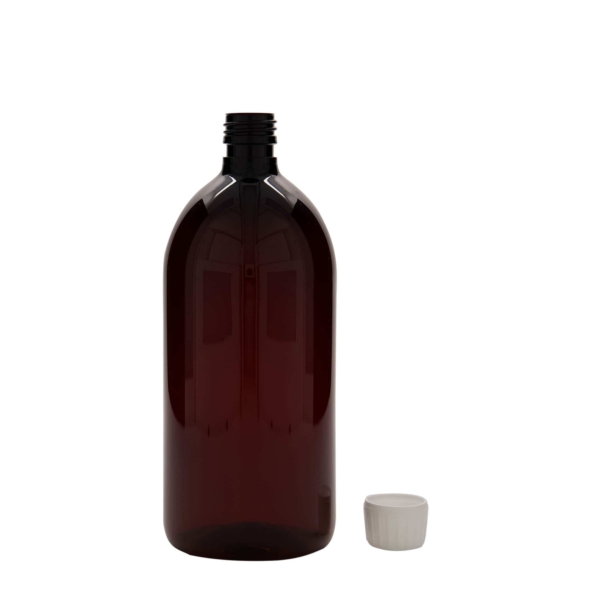 1.000 ml Bottiglia farmaceutica PET, marrone, plastica, imboccatura: PP 28