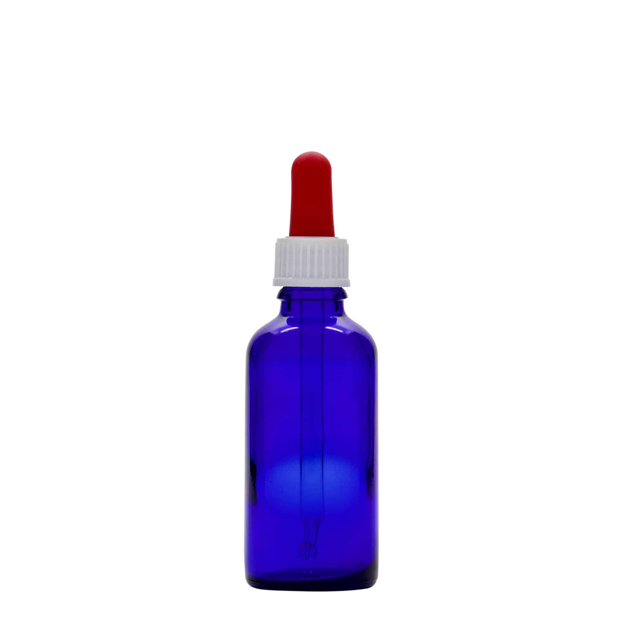 50 ml Flacone con contagocce , vetro, blu reale-rosso, imboccatura: DIN 18