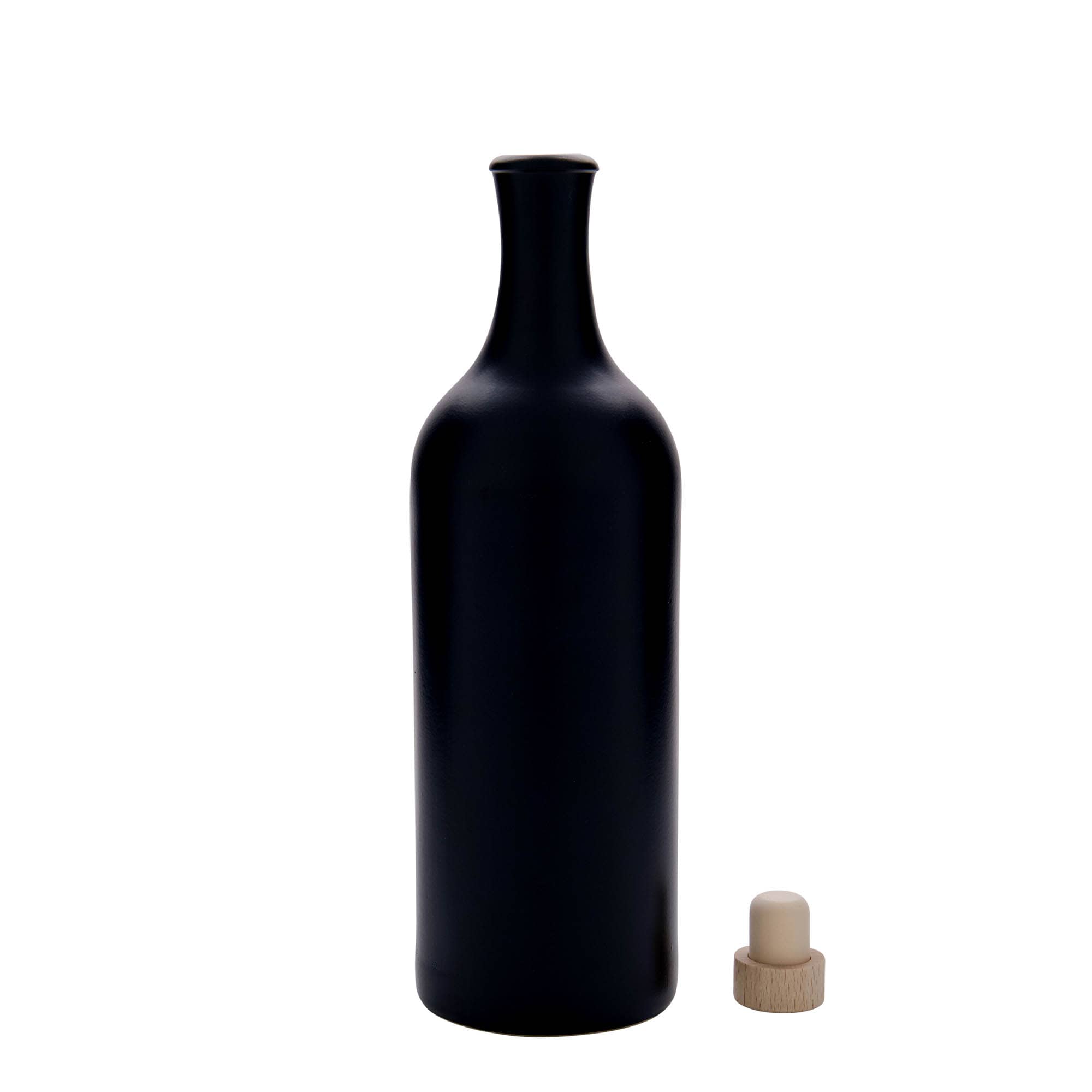 750 ml Bottiglia in ceramica a collo lungo, ceramica grès, nero, imboccatura: fascetta