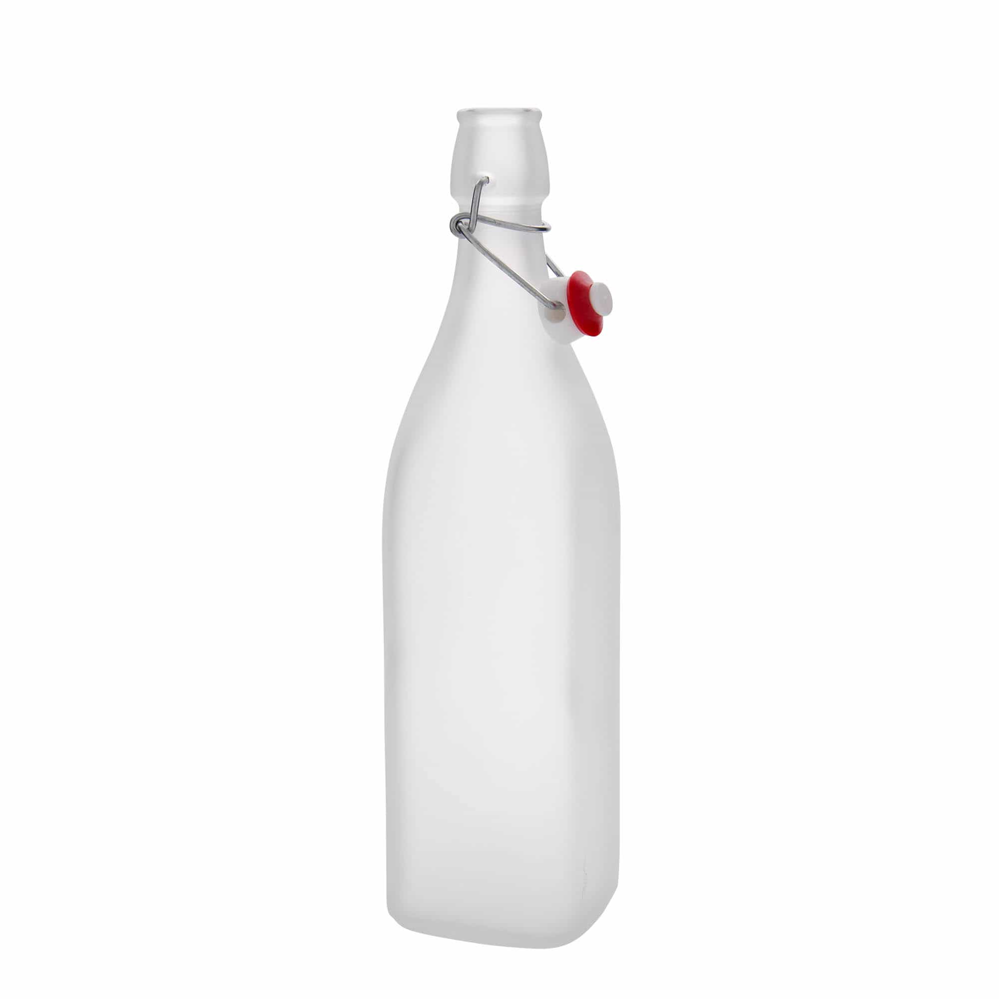 1.000 ml Bottiglia satinata 'Swing', vetro, quadrata, imboccatura: tappo meccanico