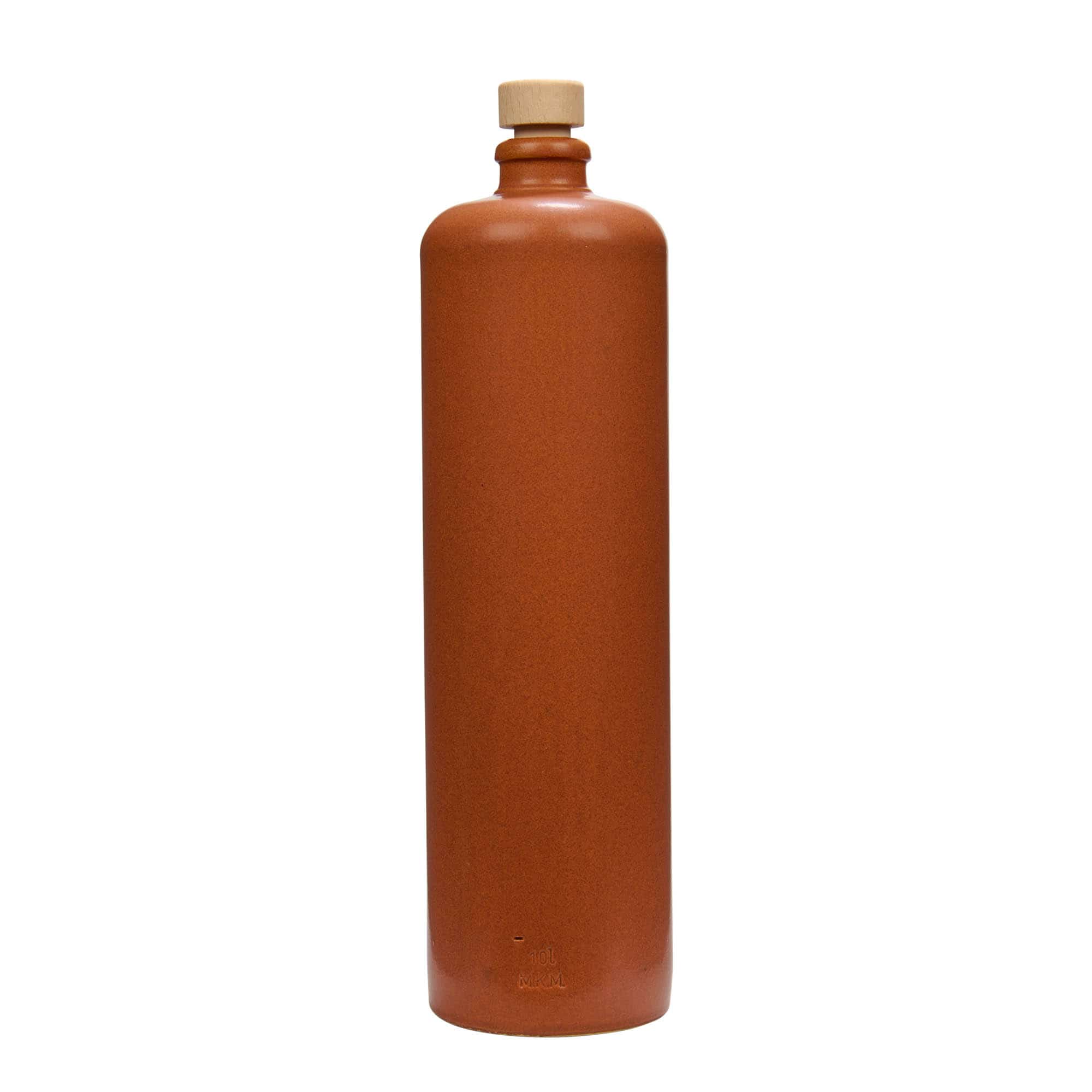 1.000 ml Bottiglia in ceramica, ceramica grès, rosso-marrone, imboccatura: fascetta